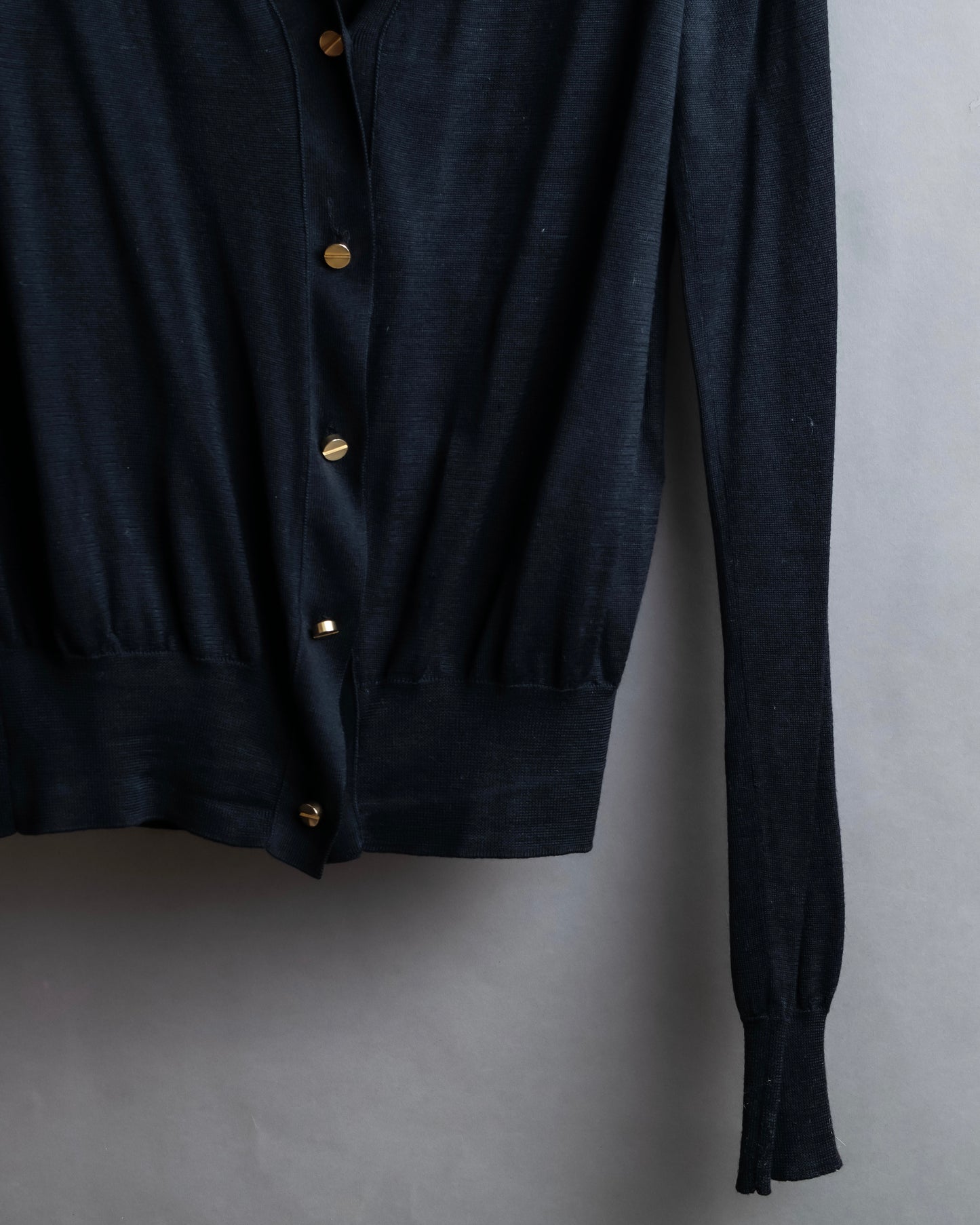 "BALENCIAGA" Silk cashmere gold button short V neck cardigan