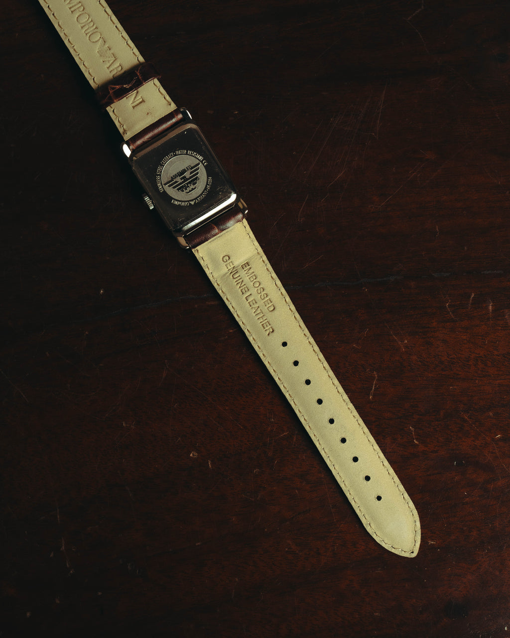 “EMPORIO ARMANI” Late 90’s-early 10’s Art deco rectangular leather strap watch