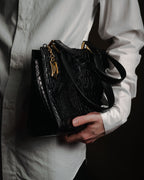 "YVES SAINT LAURENT" 90’s crocodile embossed lace up handbag