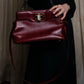 "BVLGARI" Marble motif burgundy color leather shoulder bag