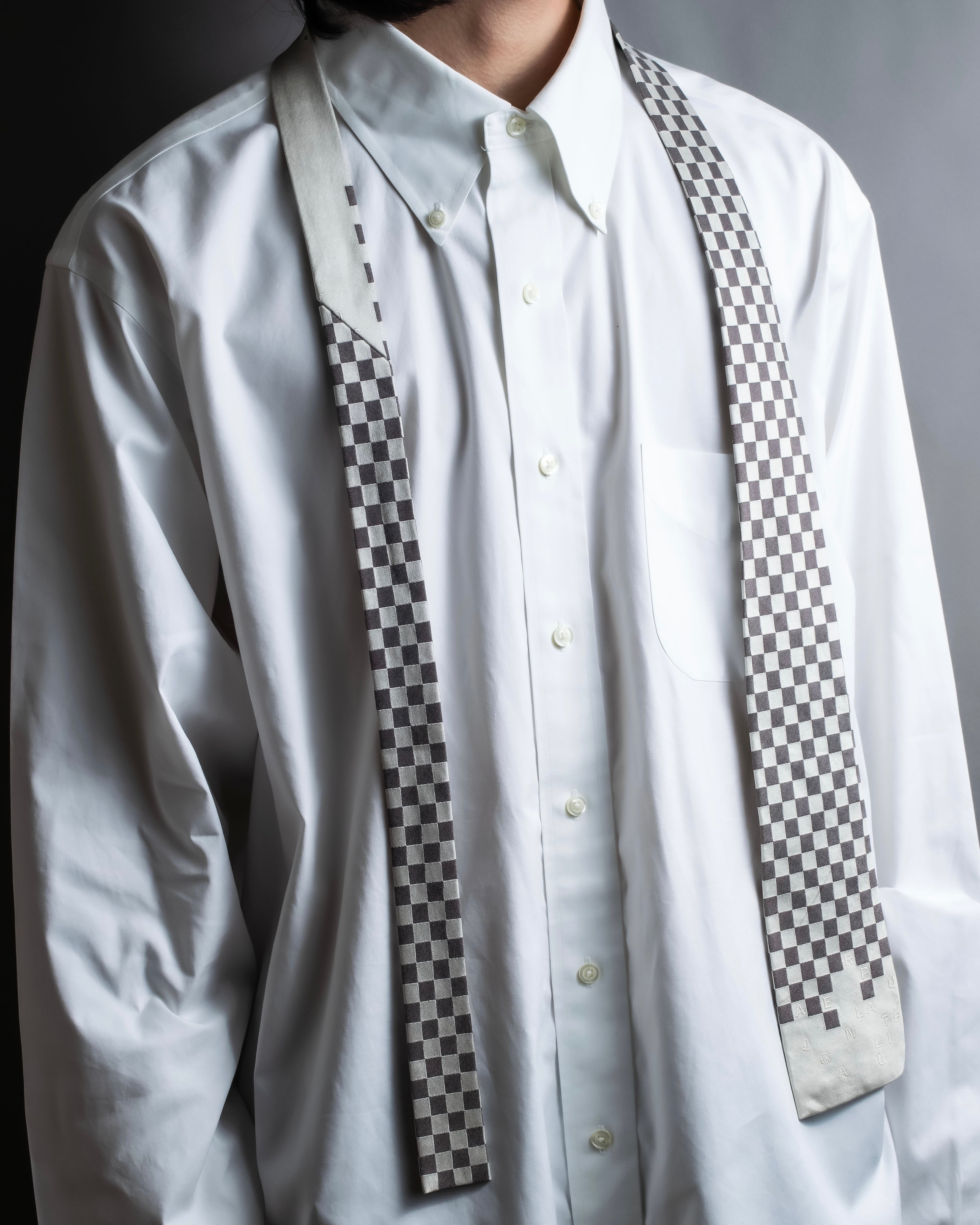 "JEAN PAUL GAULTIER" Check pattern anagram logo engraved square tie