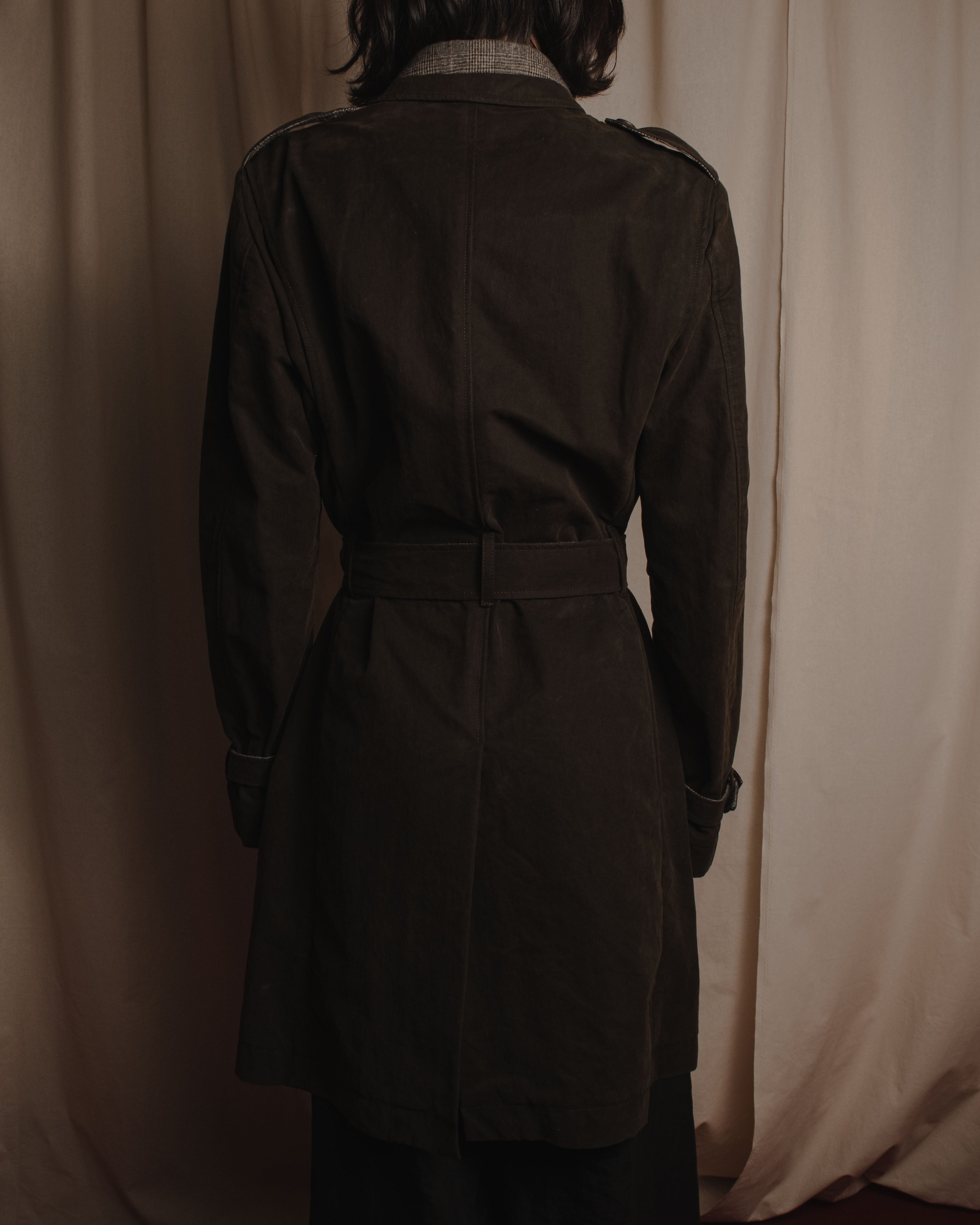 "DOLCE & GABBANA" 00’s resin coated patch detail belted coat