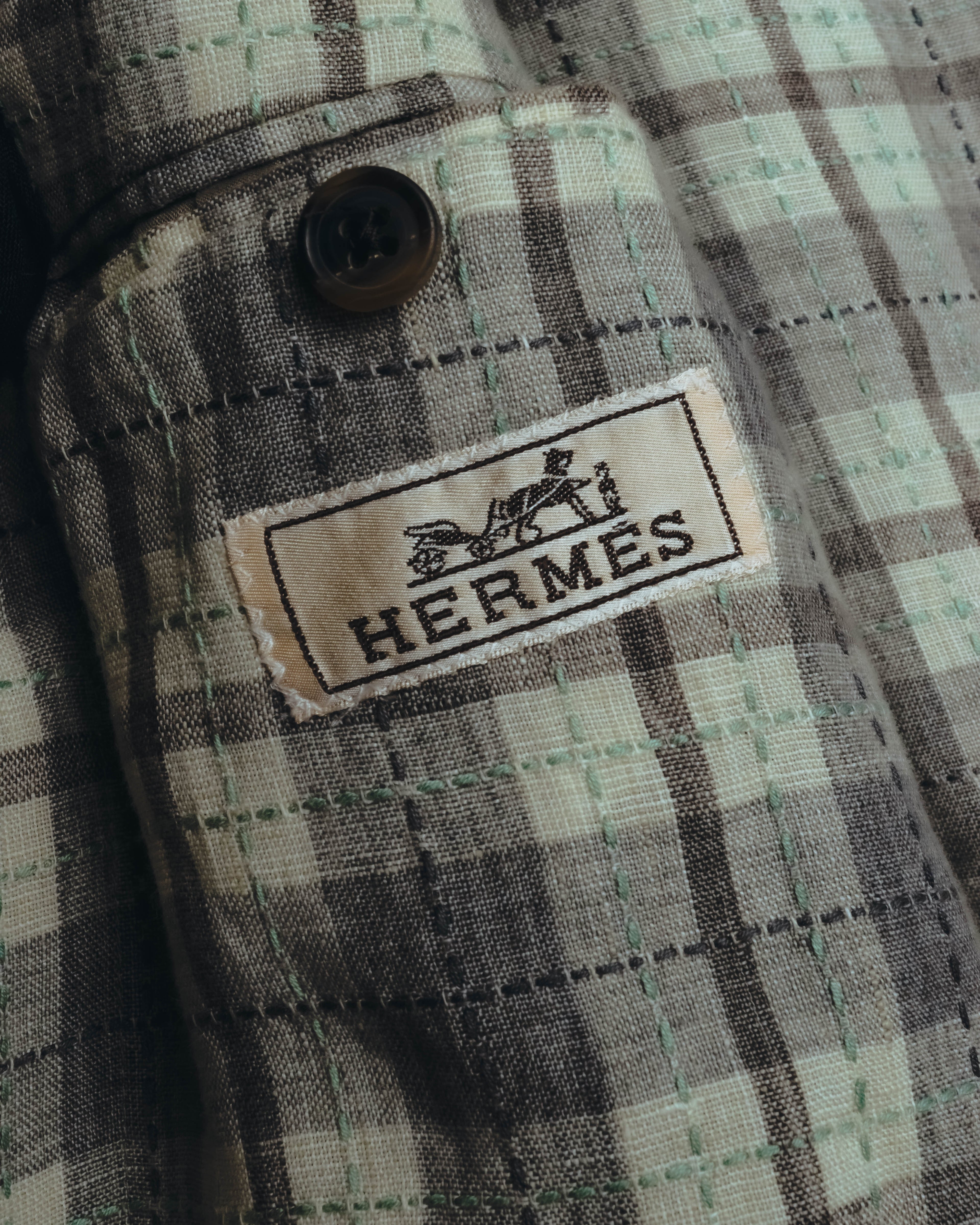 -SPECIAL- "Hermès" 10's Textured linen blend check blazer
