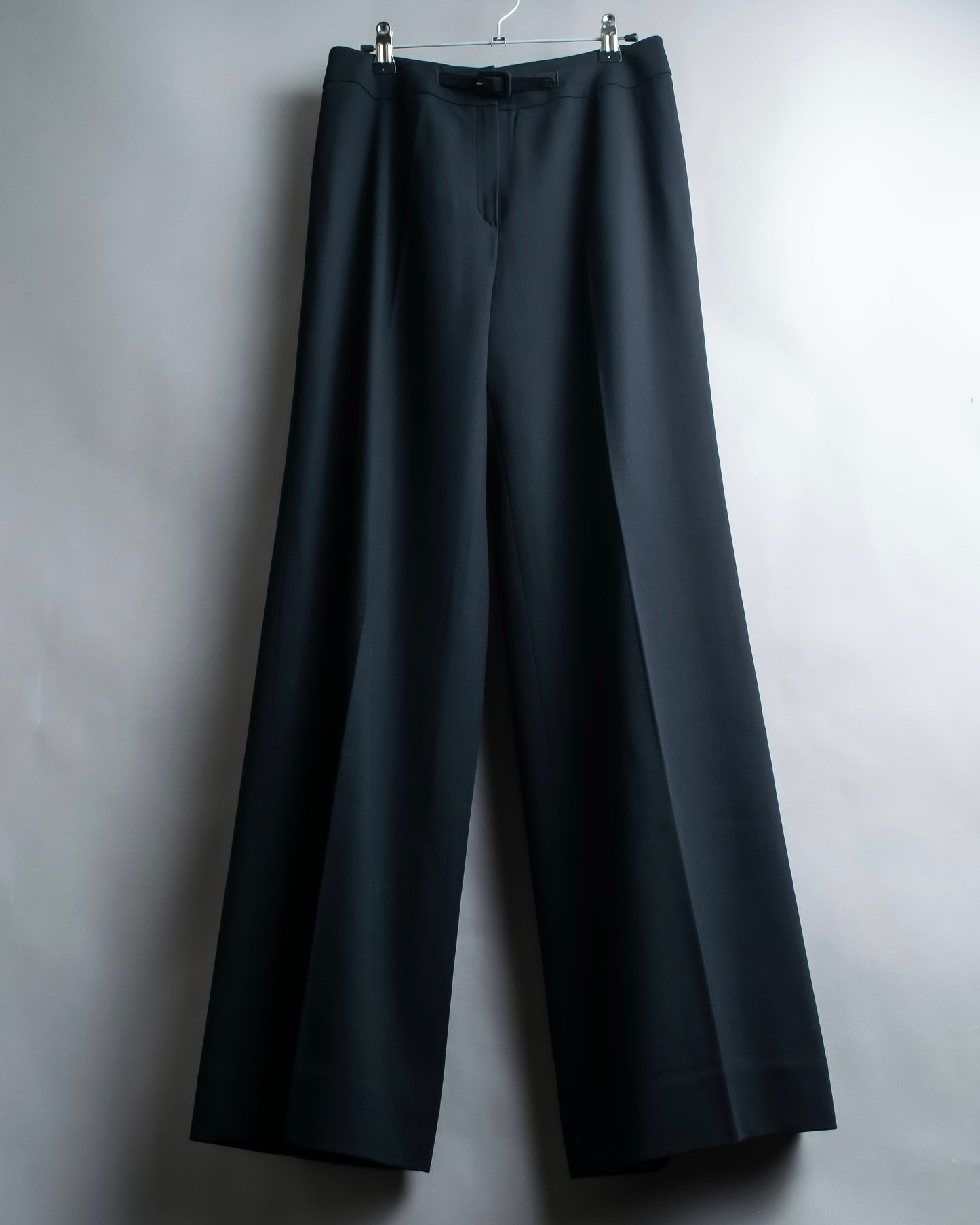 "CHANEL" 100% wool belted wide straight slacks