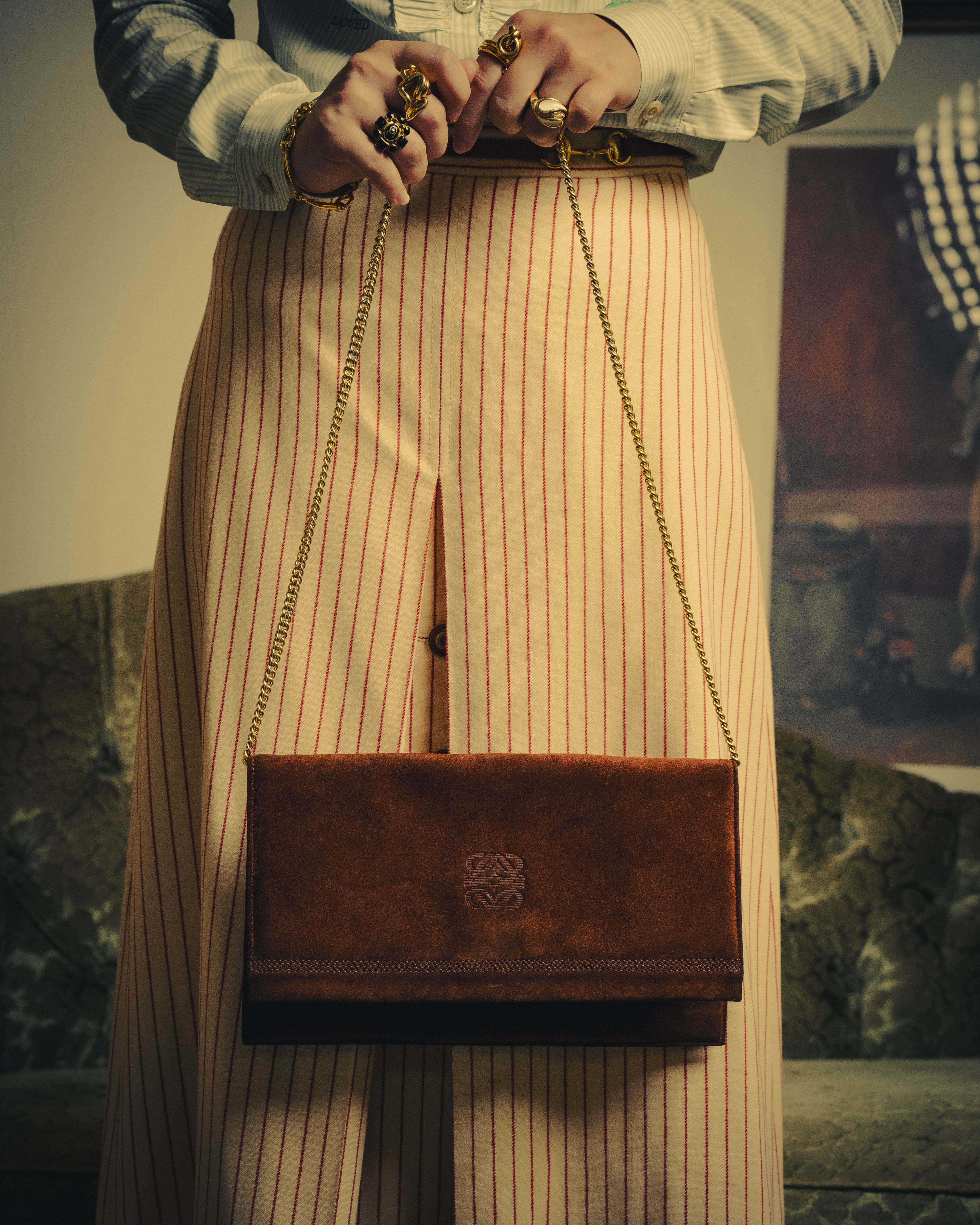 -SPECIAL- “LOEWE” 80’s-90’s embossed anagram suede shoulder bag