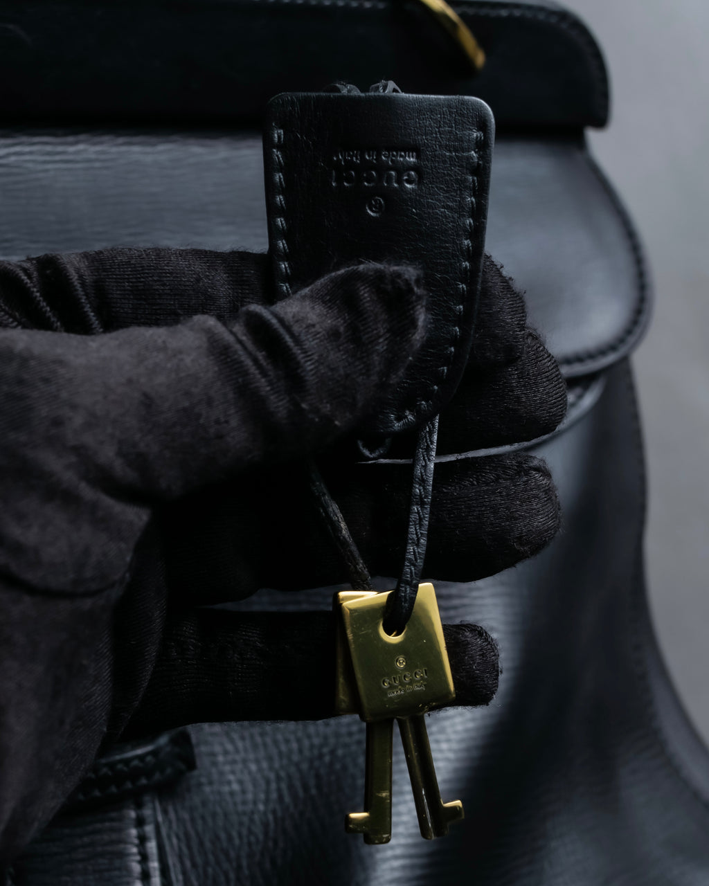 "GUCCI" Double flap design grained leather one-handle bag