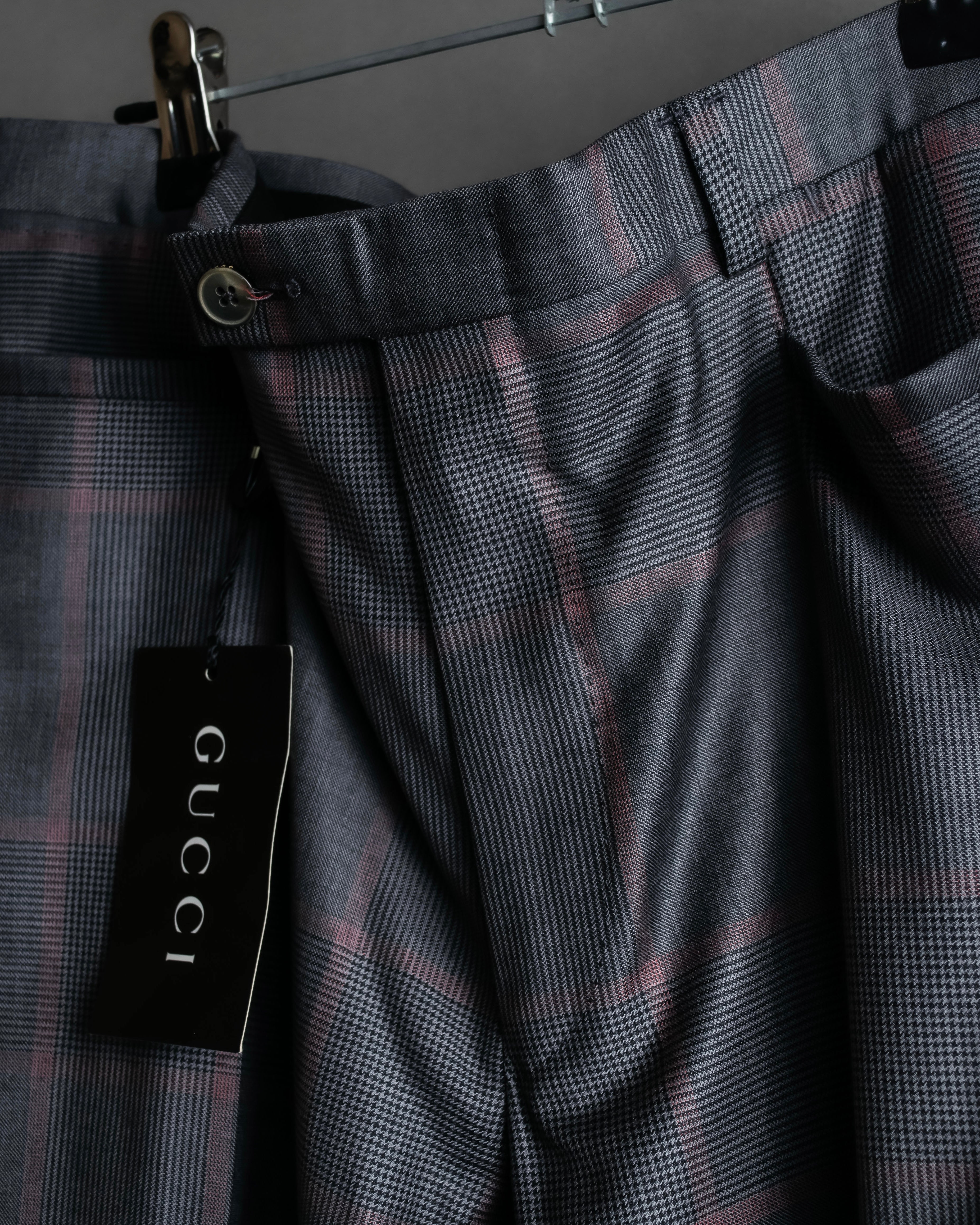 "GUCCI" Glen plaid wool wide tapered slacks