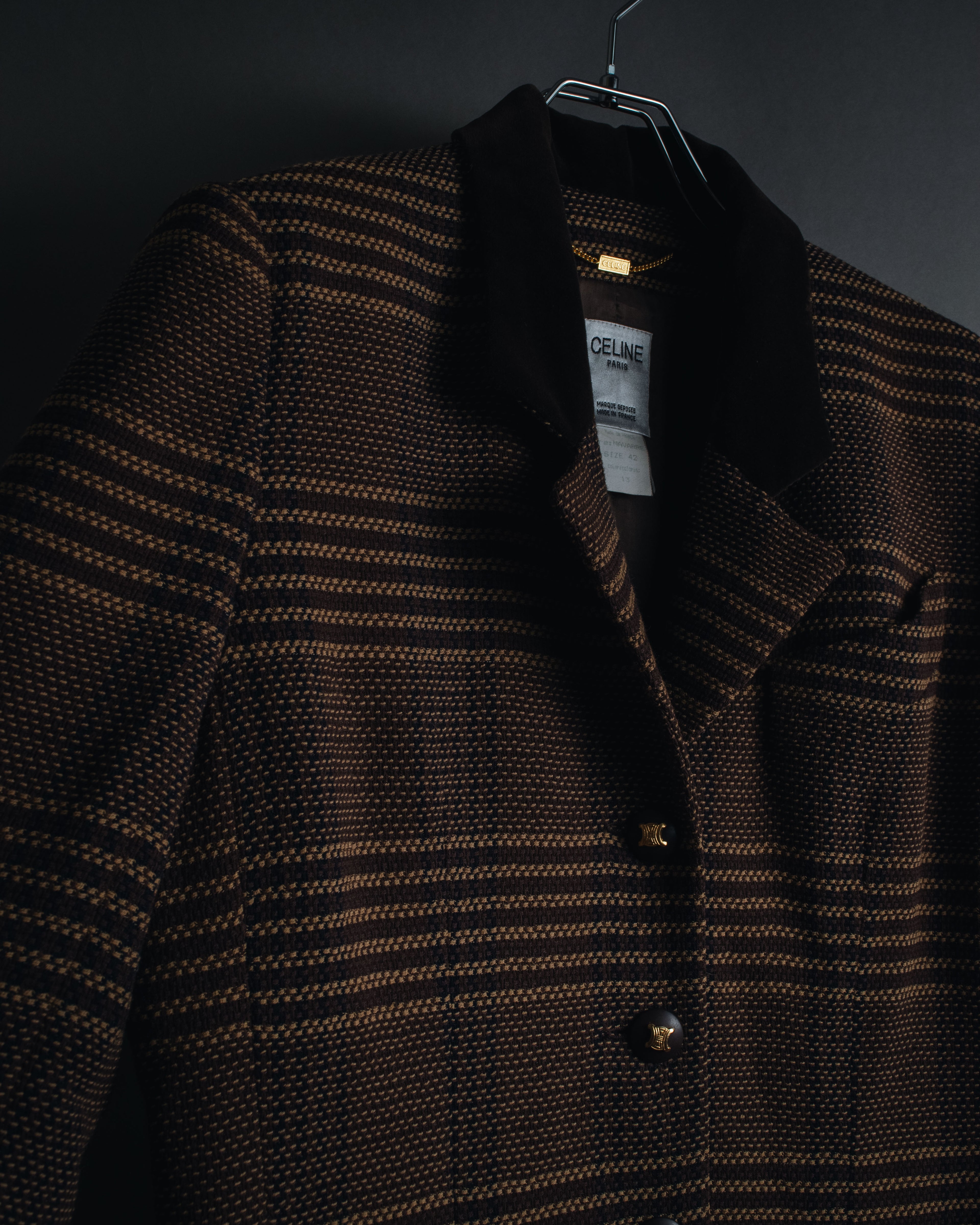 "CELINE" Late 80s–Early 90s velvet-collar woven jacket