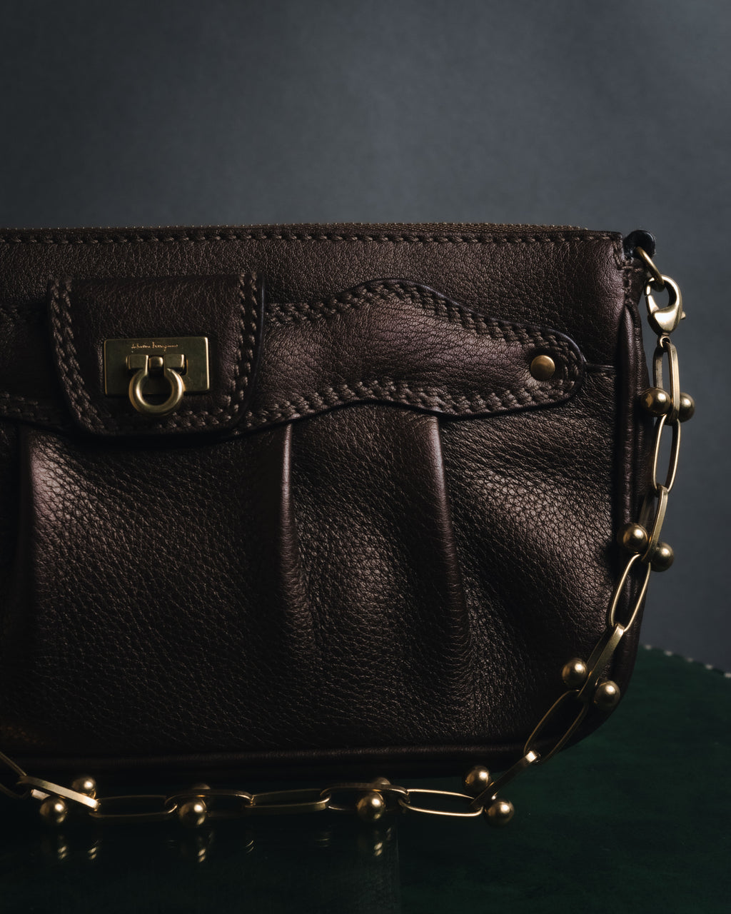"Salvatore Ferragamo" 2000’s gathered metallic leather ball-link shoulder bag