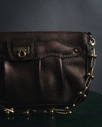 "Salvatore Ferragamo" 2000’s gathered metallic leather ball-link shoulder bag