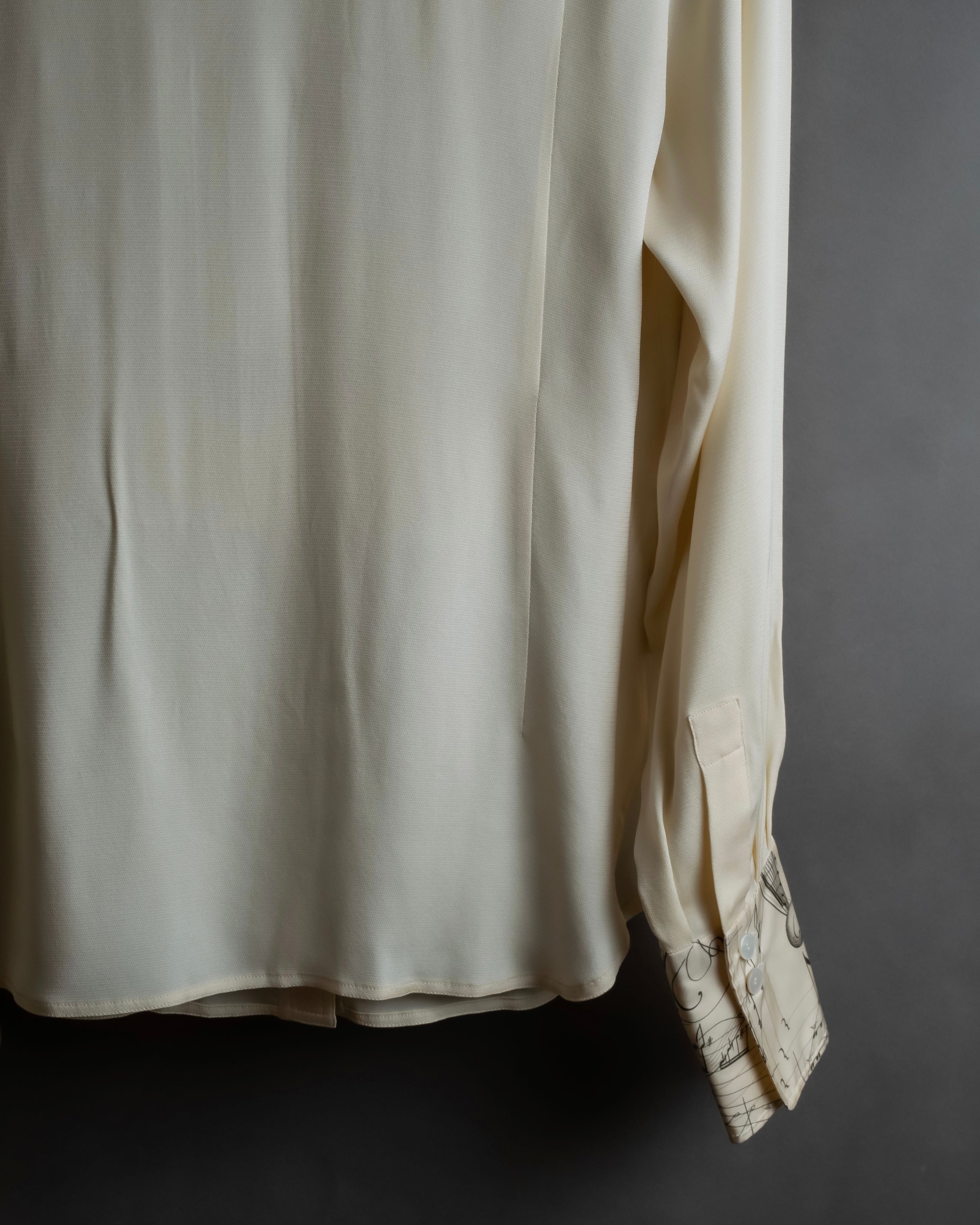 "HERMES" 90's Musical score motif front pleated shirt