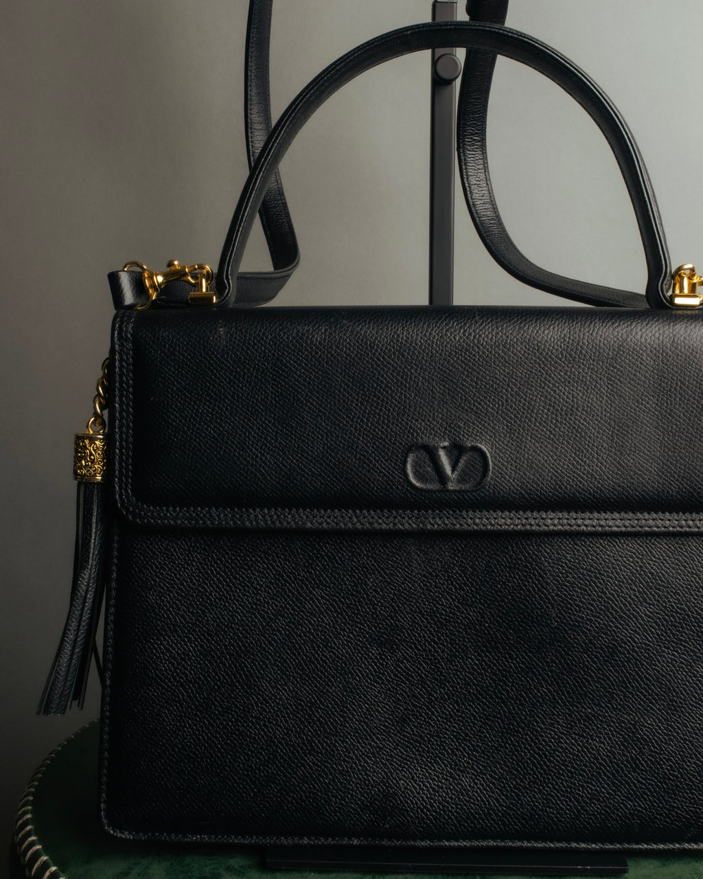 “Valentino Garavani” 90’s-00’s Structured V logo leather handbag