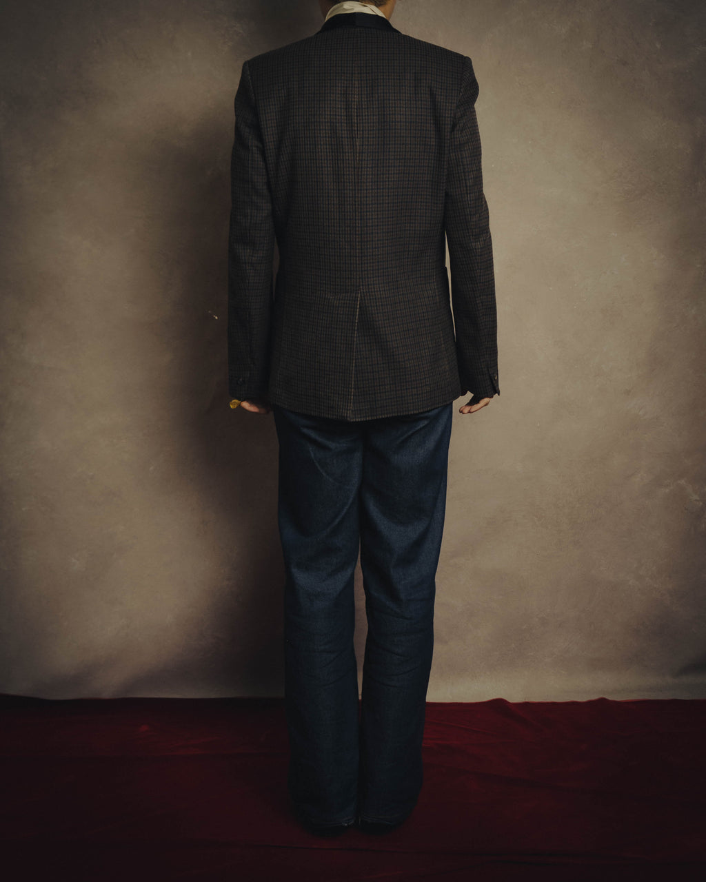 -SPECIAL- "Maison Martin Margiela" 00's Check shawl collar smoking jacket with satin contrast