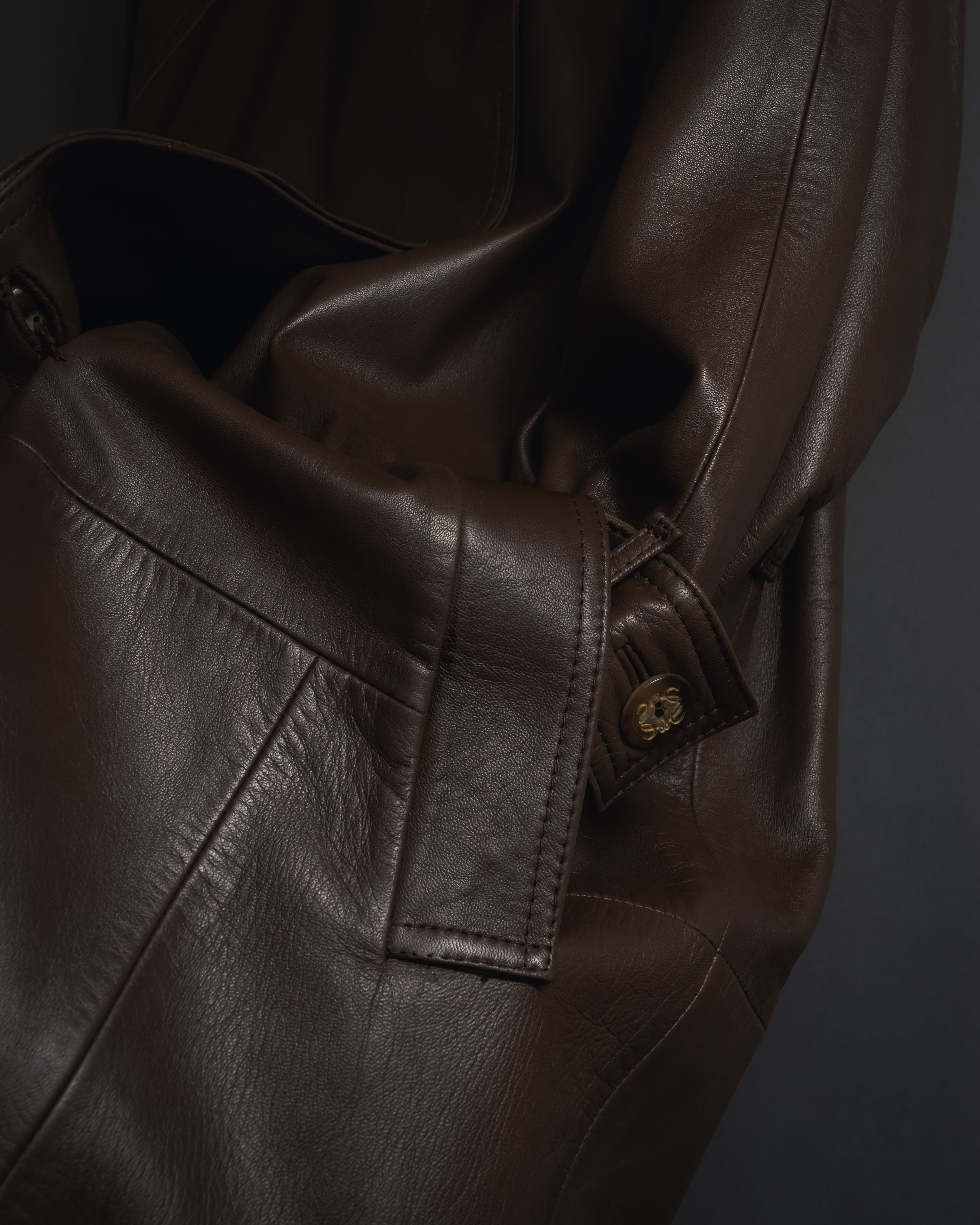 -SPECIAL- "LOEWE" 80’s Military detail stencil leather coat