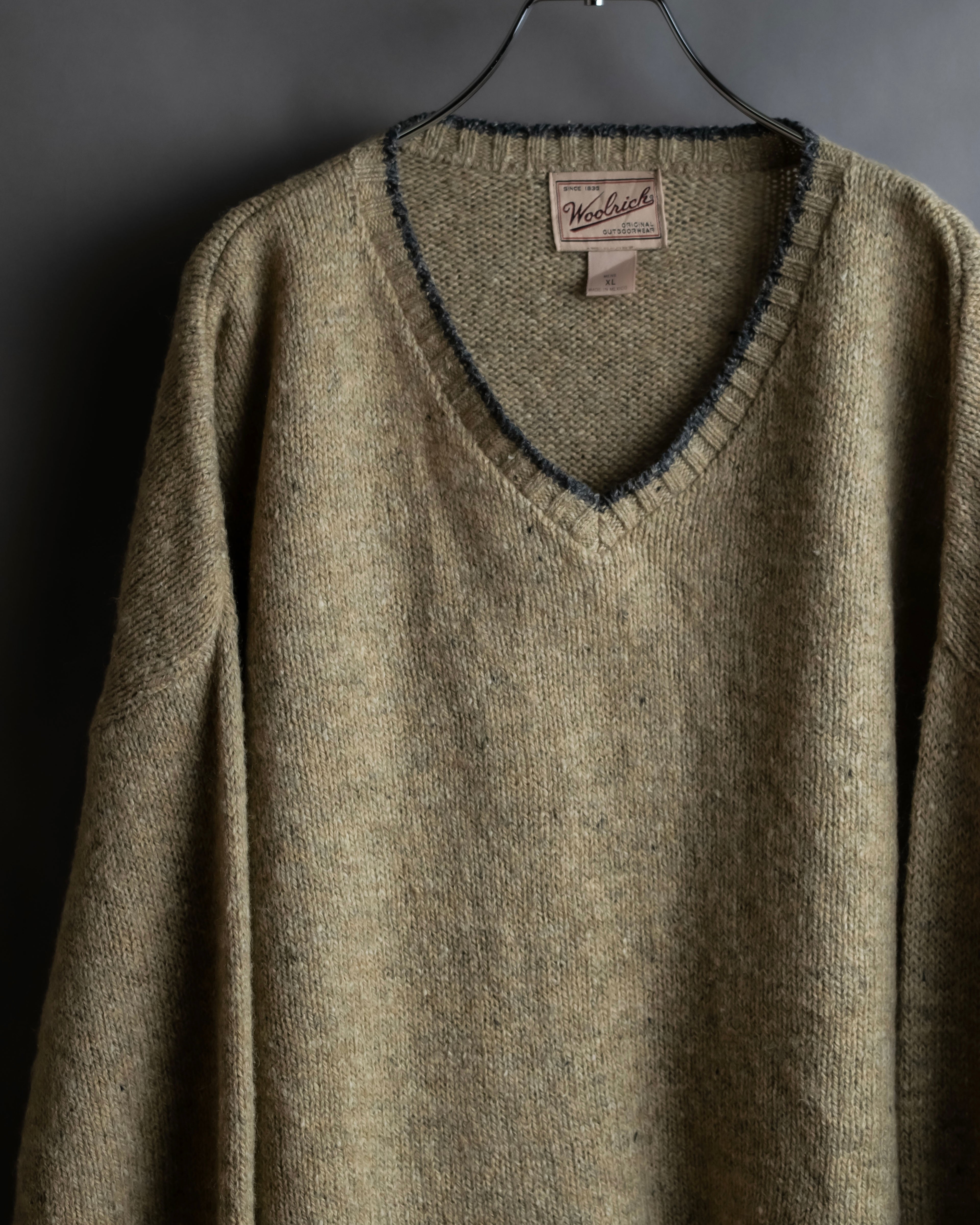 "Vintage oversized ribbed V-neck knit pullover"