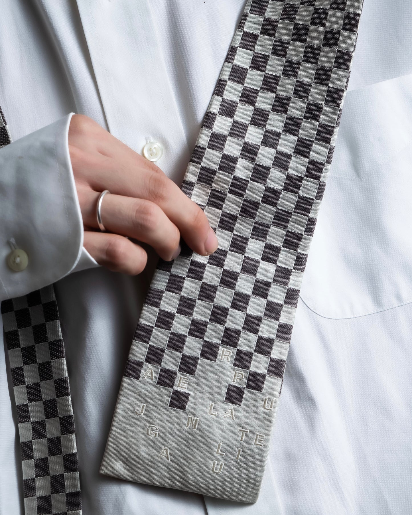 "JEAN PAUL GAULTIER" Check pattern anagram logo engraved square tie