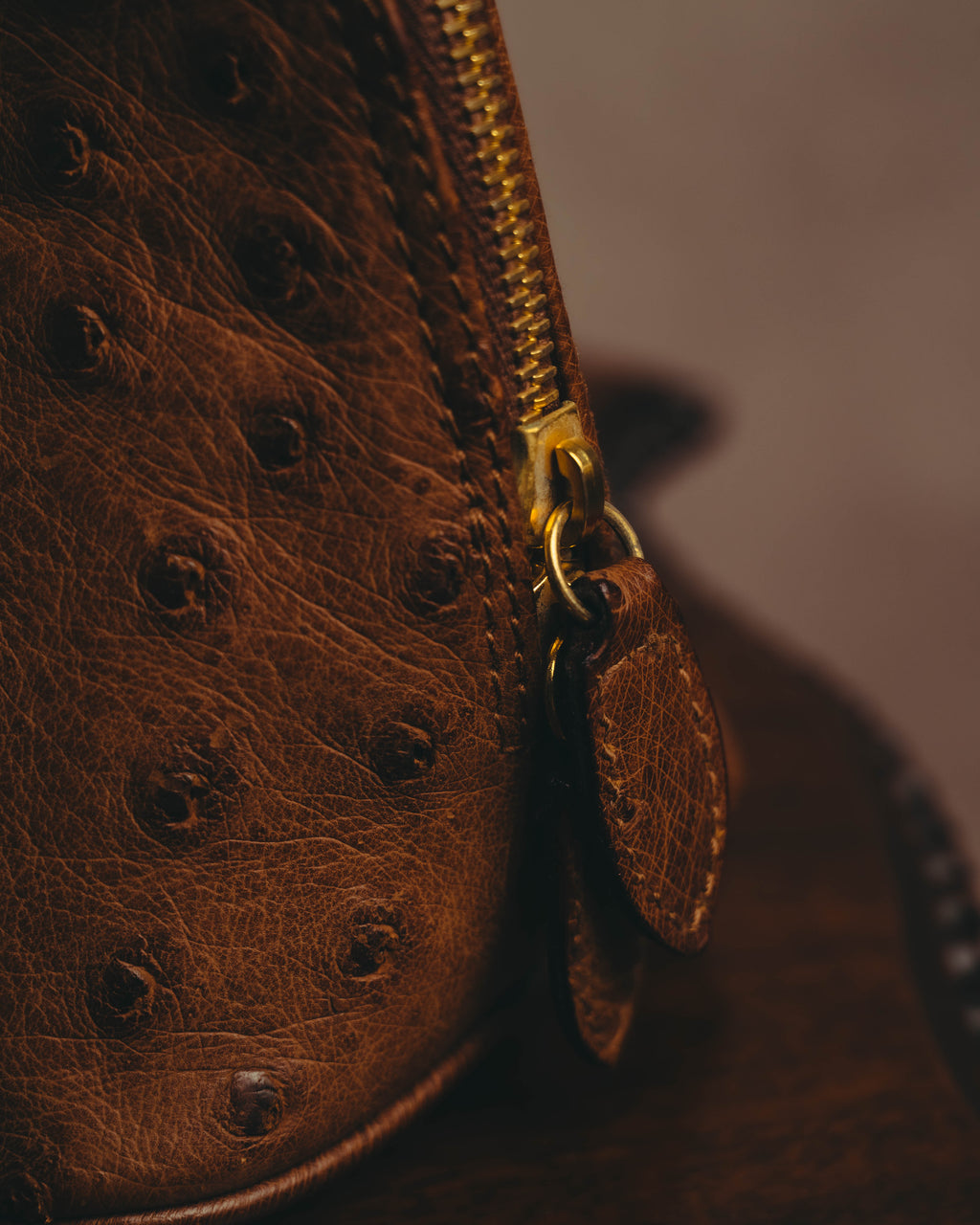 "LOEWE" 80's-90's Classic ostrich leather top handle handbag