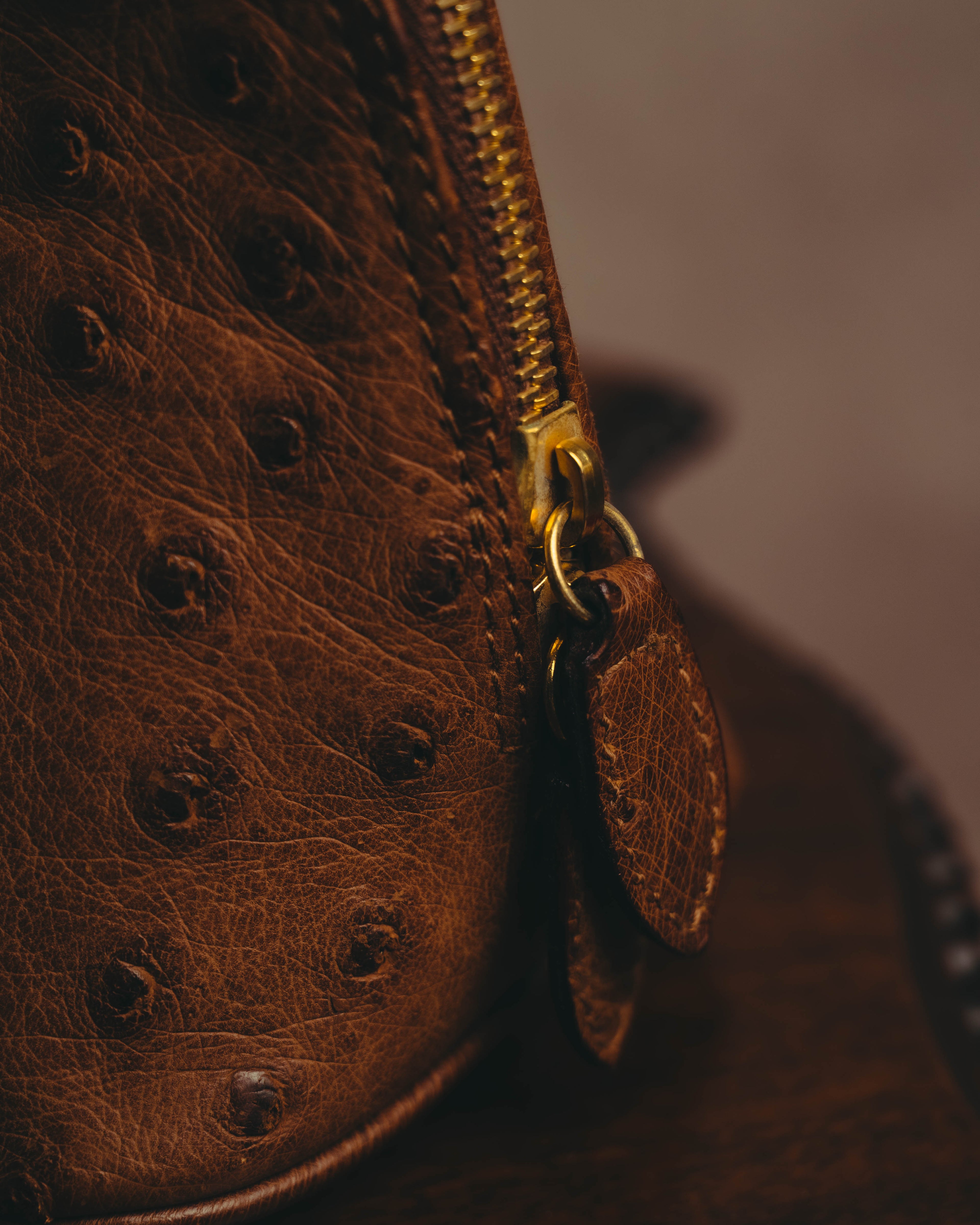"LOEWE" 80's-90's Classic ostrich leather top handle handbag