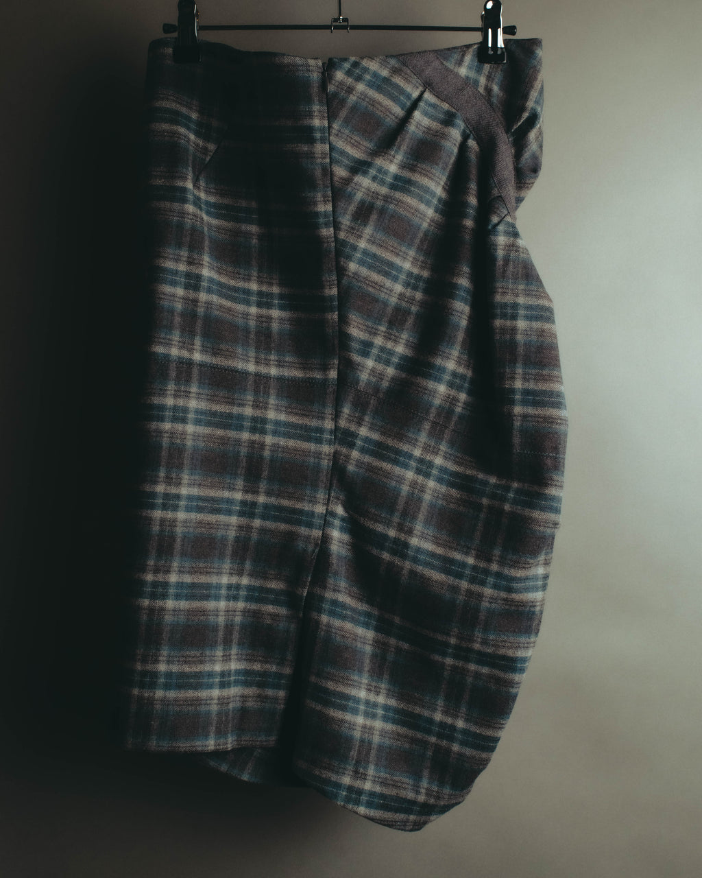 "BRUNELLO CUCINELLI" Late 90's-early 10's Soft wool plaid draped skirt