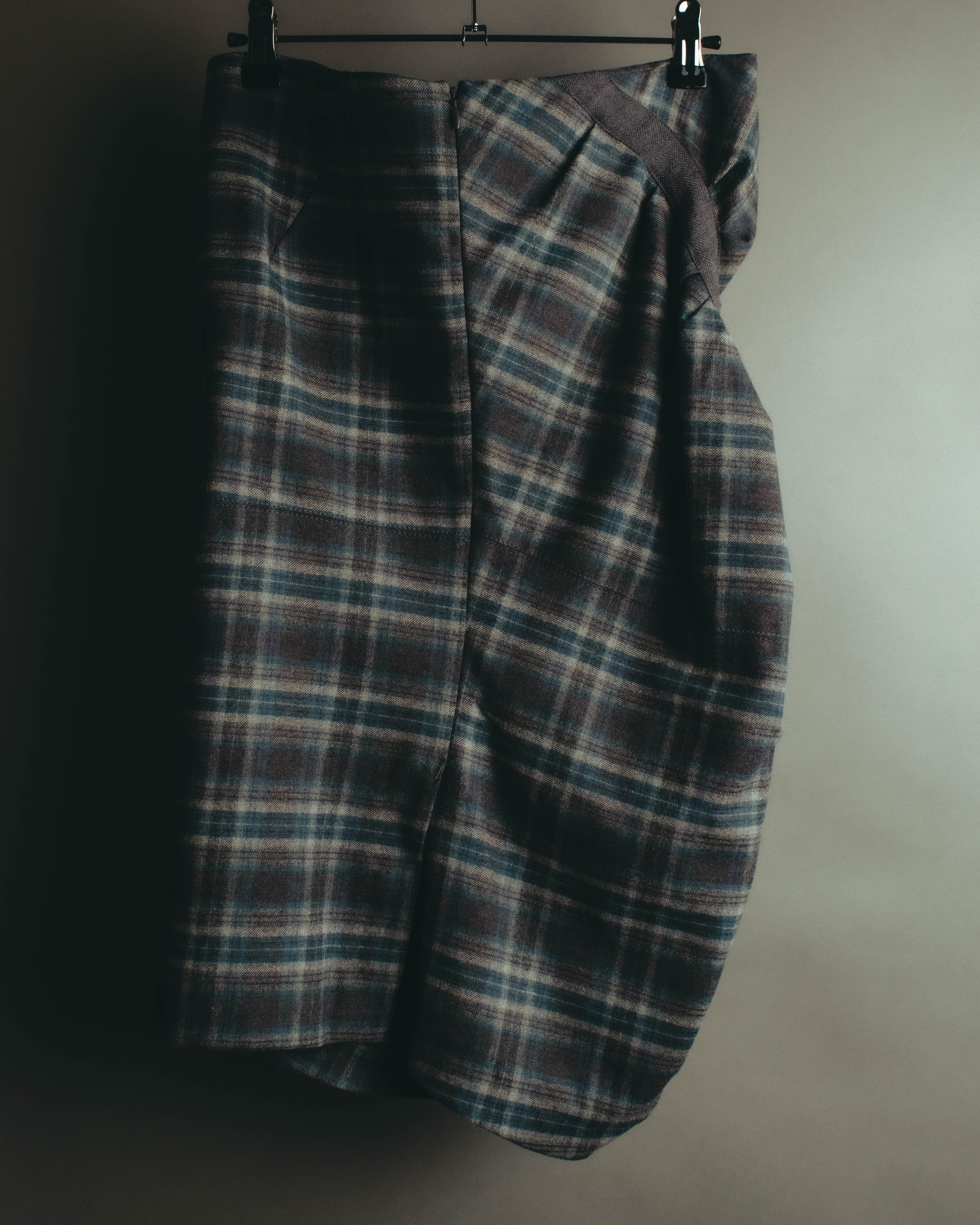 "BRUNELLO CUCINELLI" Late 90's-early 10's Soft wool plaid draped skirt