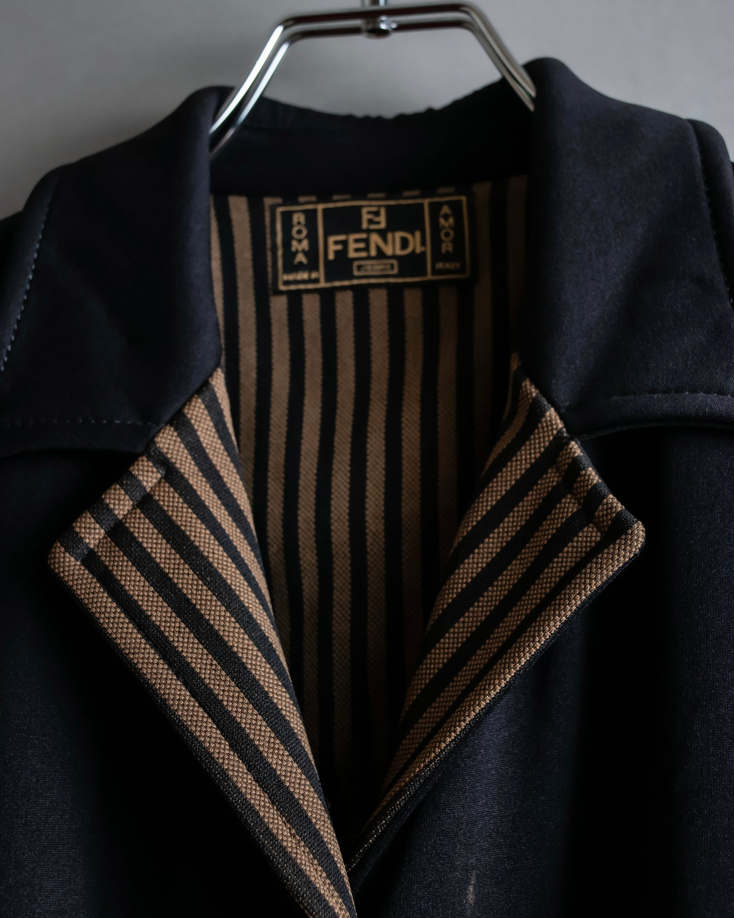 "FENDI" Pecan pattern design mid length stand up collar coat