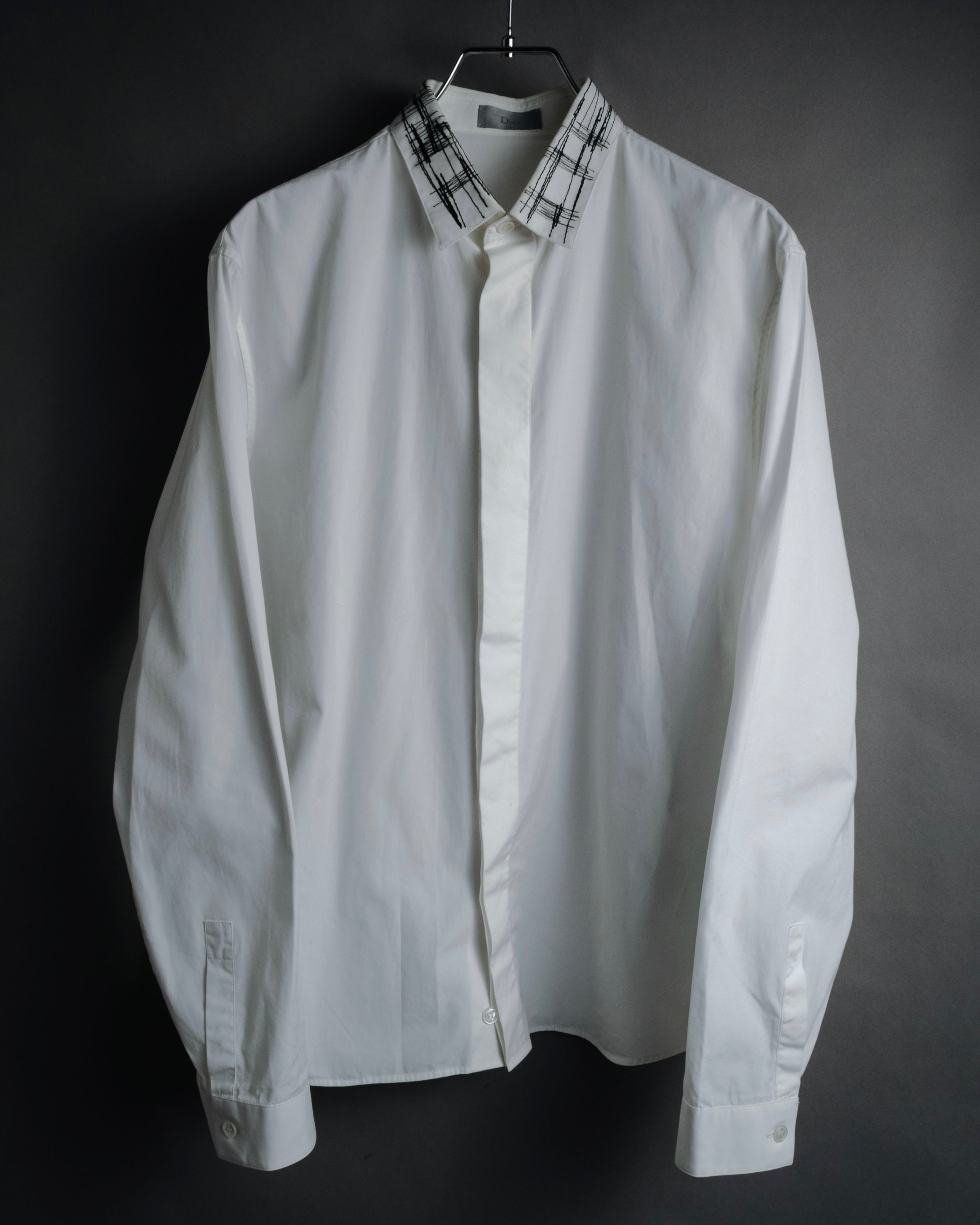 –SPECIAL– "Dior" 2024SS Embroidered grid-collar fly-front shirt