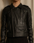 -SPECIAL- "Rick Owens" 15AW Beautiful wrinkles front zip leather jacket