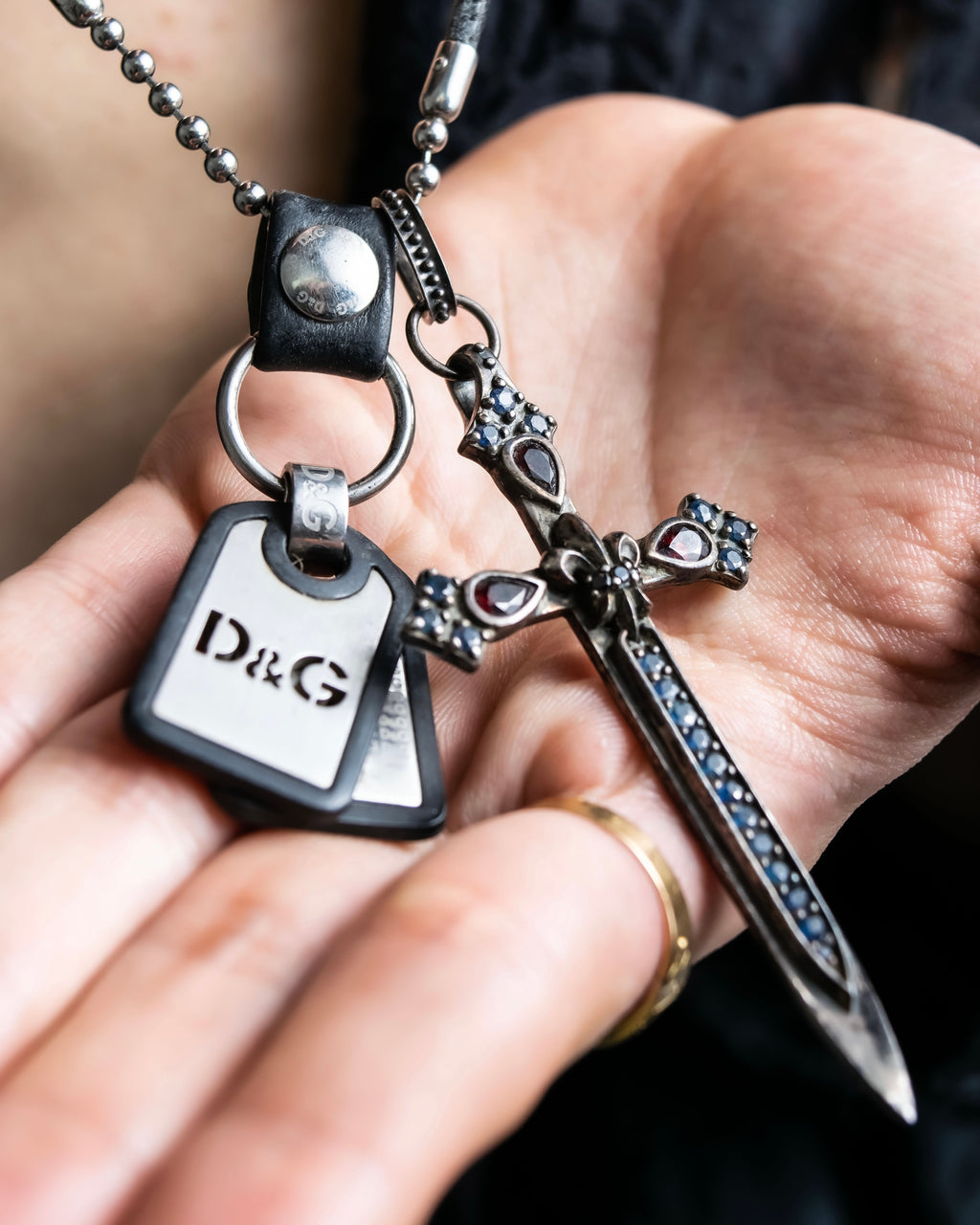 "DOLCE &amp; GABBANA" Dog tag &amp; sword motif combination necklace