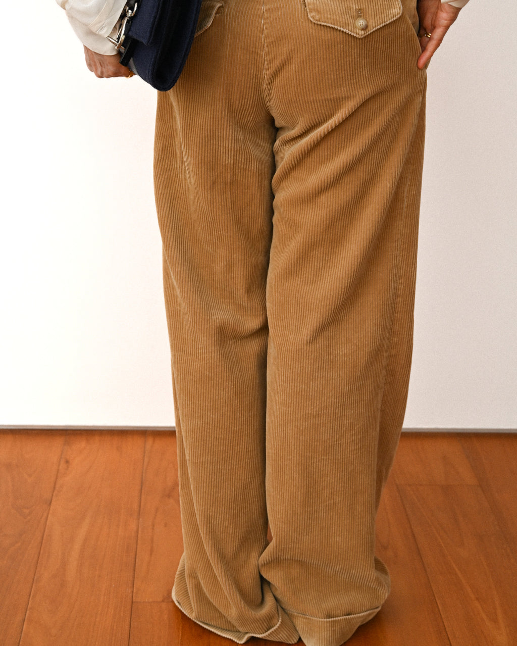 RALPH LAUREN/ Corduroy Cuffed Wide Trousers Brown