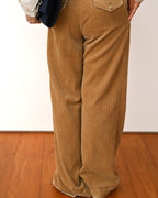 RALPH LAUREN/ Corduroy Cuffed Wide Trousers Brown