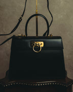 "Salvatore Ferragamo" 80's-90's Structured leather top handle bag