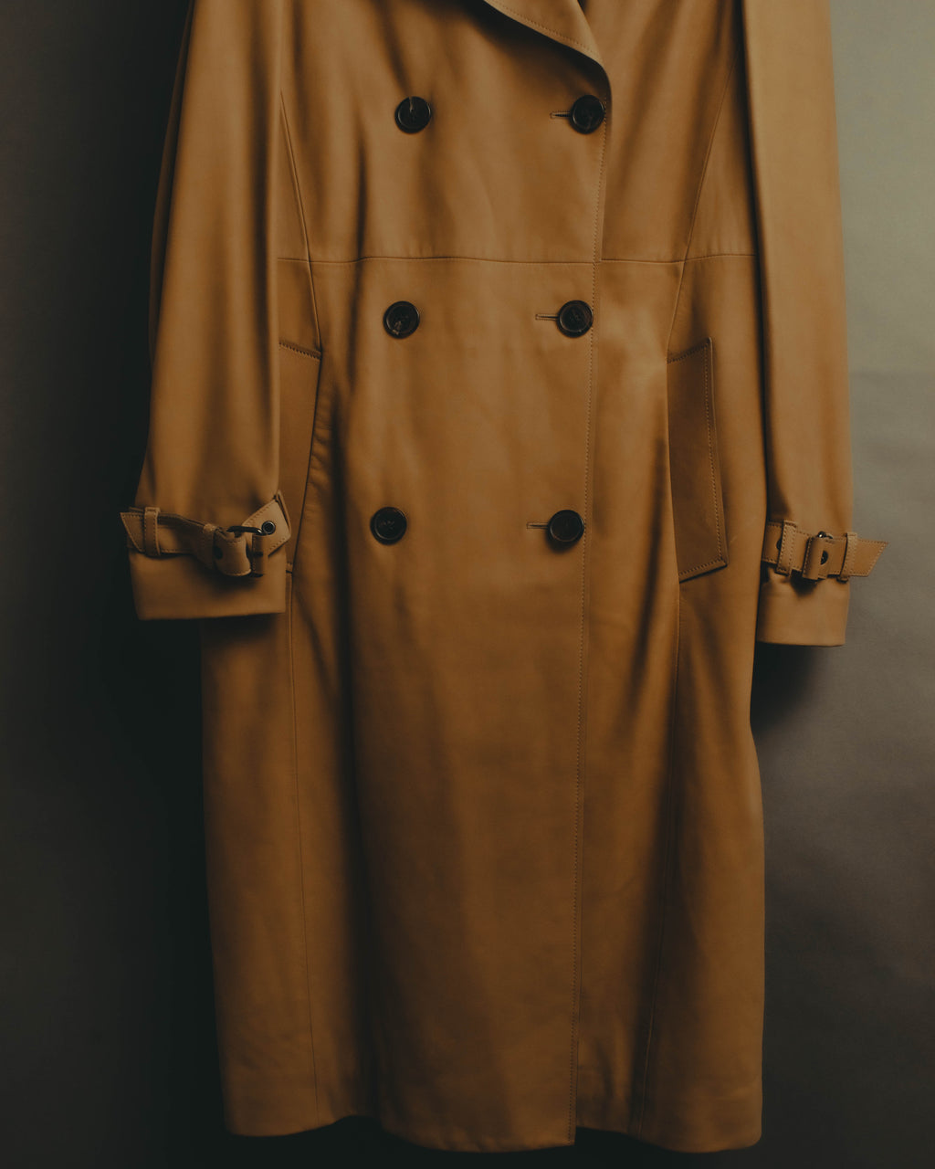 –SPECIAL– “Maison Martin Margiela” 2012AW Leather trench coat with Line 4 printed lining