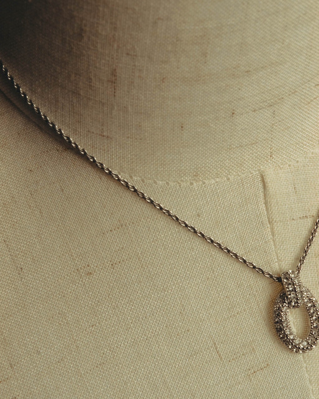 "Christian Dior" 80's-90's Rhinestone oval pendant necklace