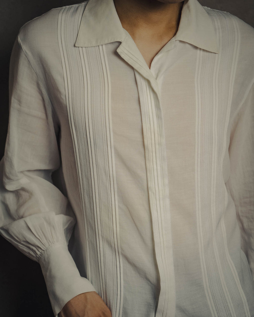-SPECIAL- “Christian Dior” 90’s-00’s pleated bib dress shirt