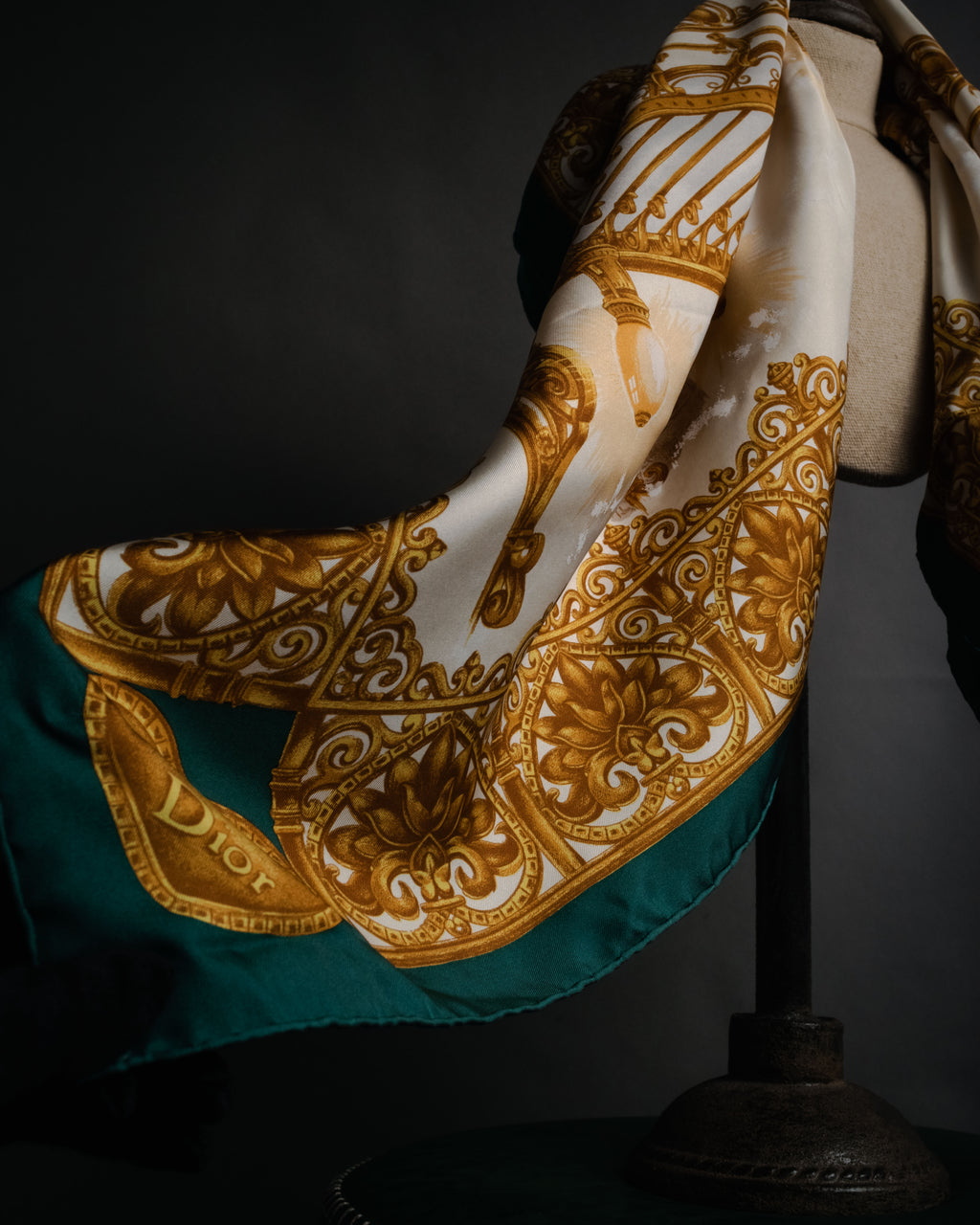 “Christian Dior” 80’s-90’s Baroque lamp motif silk scarf