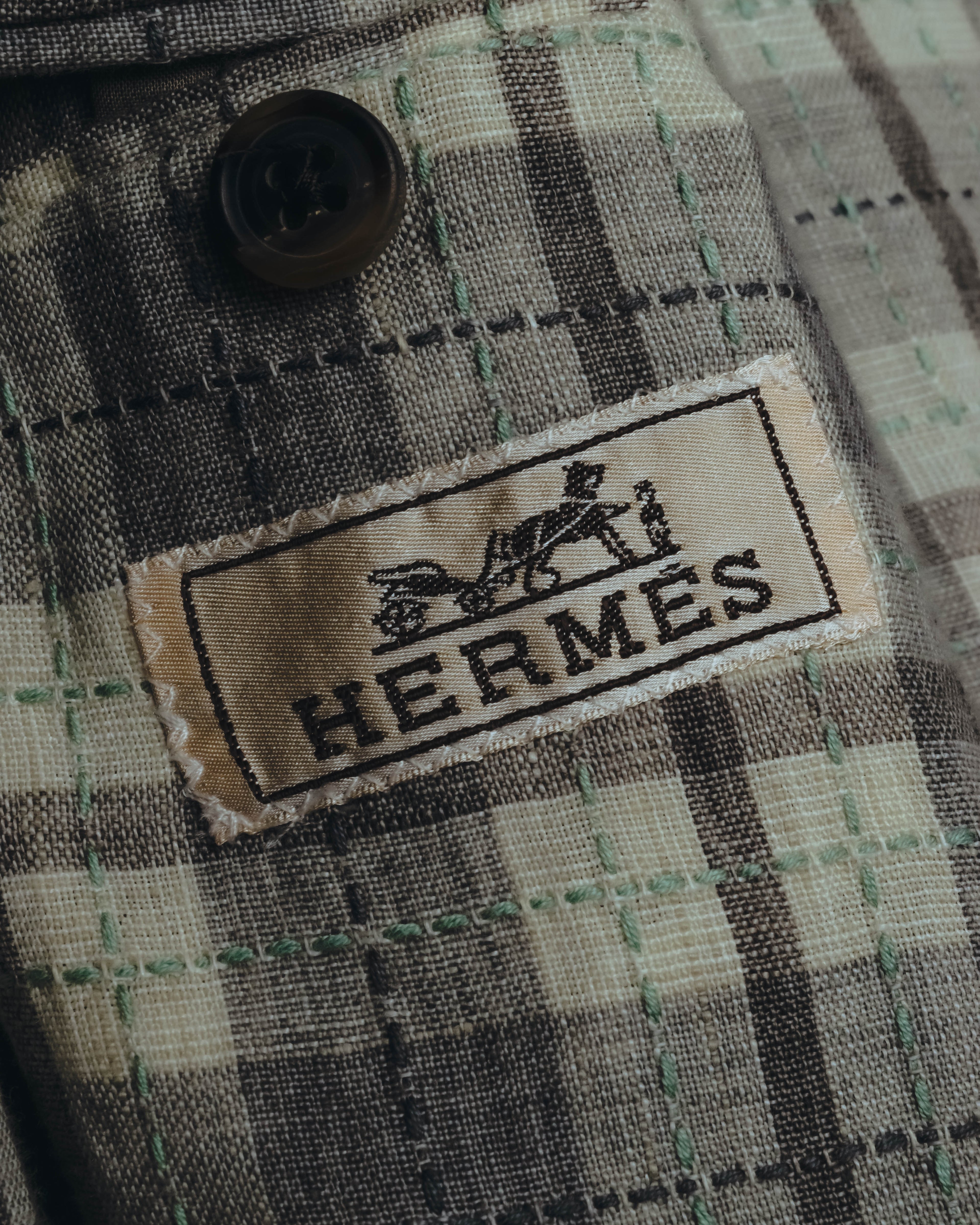 -SPECIAL- "Hermès" 10's Textured linen blend check blazer