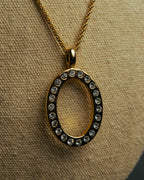 "Christian Dior" 80's-00's Rhinestone oval pendant necklace