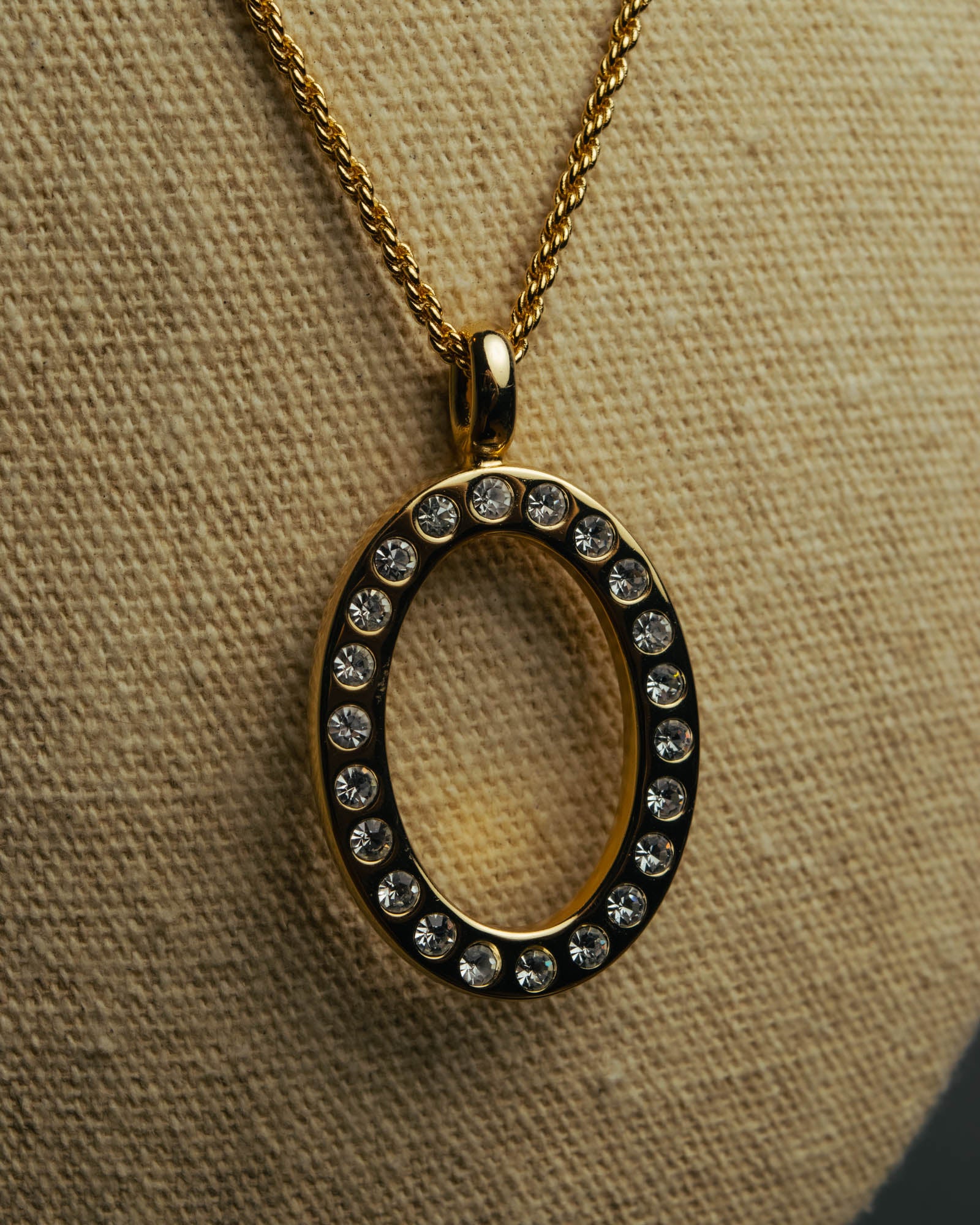 "Christian Dior" 80's-00's Rhinestone oval pendant necklace