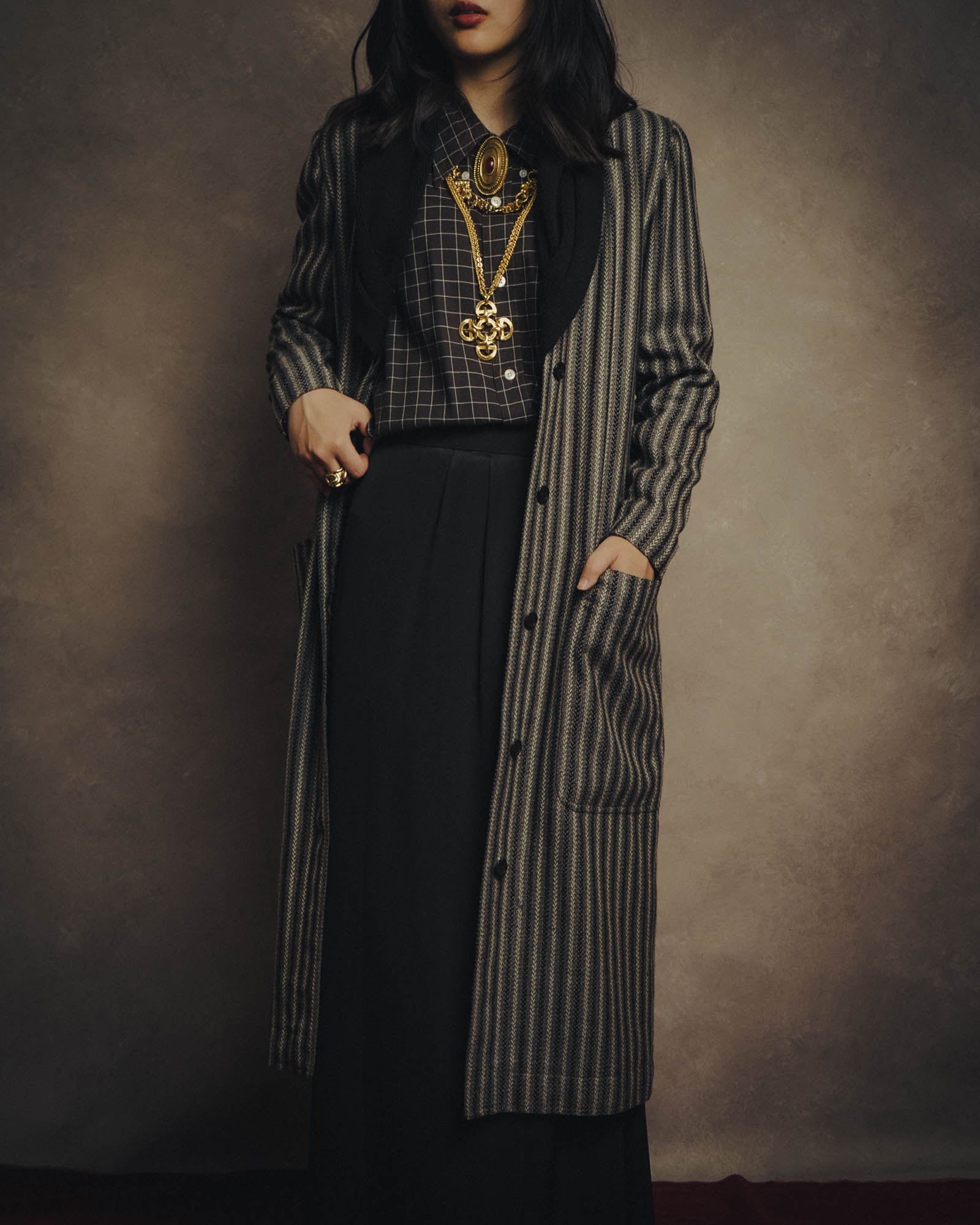 -SPECIAL- “GUCCI” 80’s-90’s Textured striped shawl collar long coat