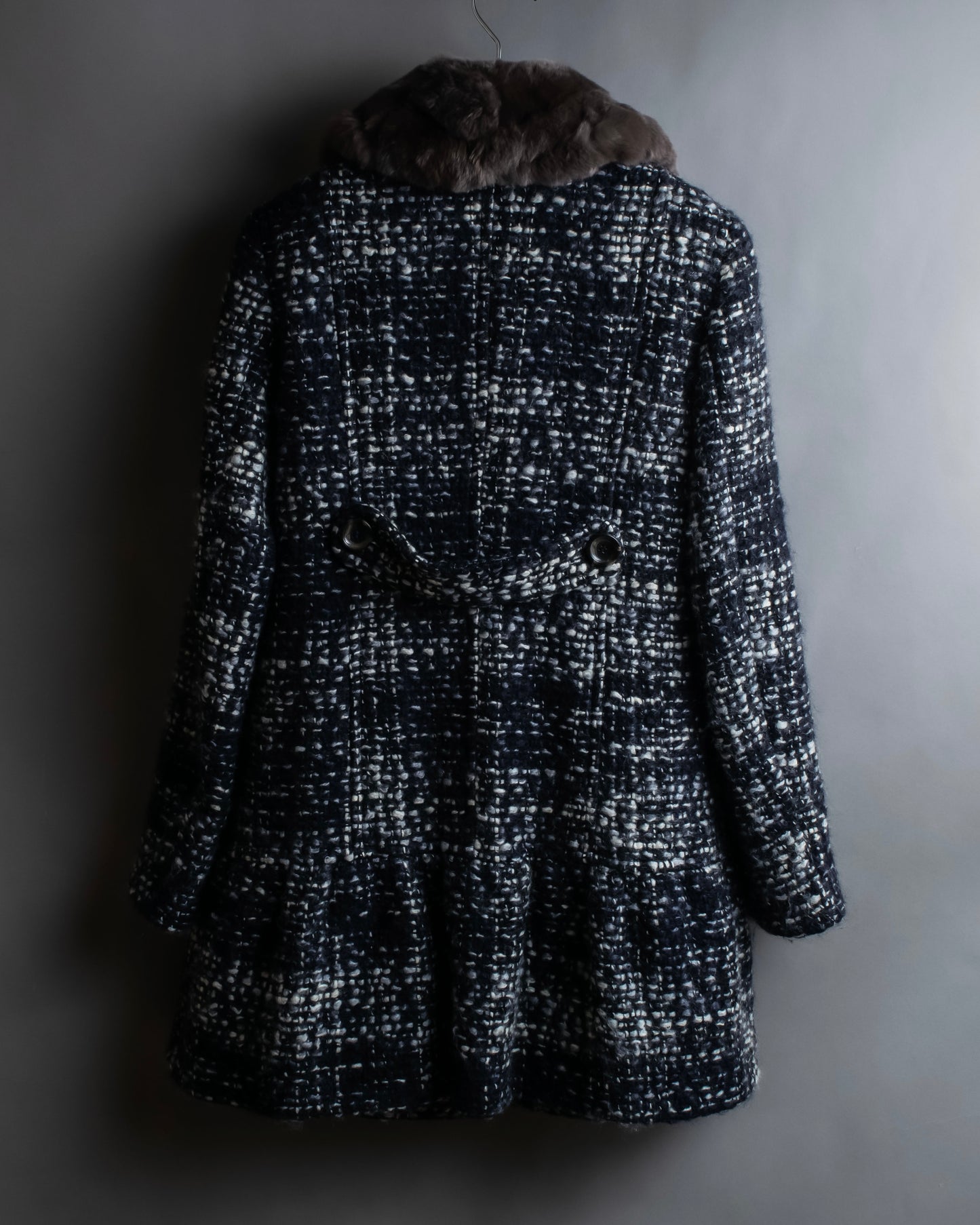 "Weekend Max Mara" Fur trimmed design collar tweed flare coat