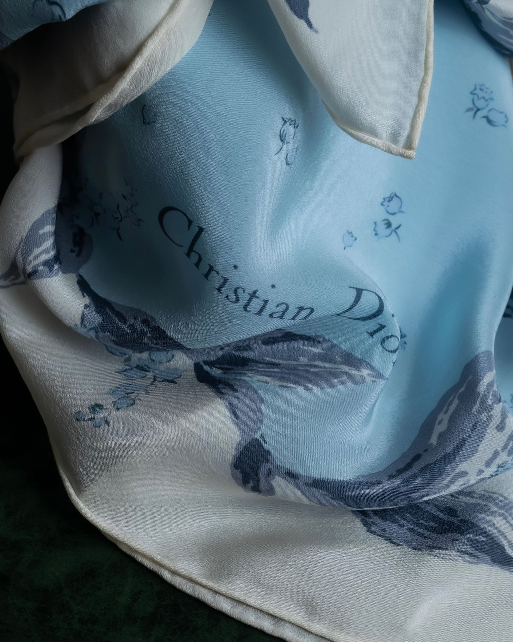 "Christian Dior" Bird motif silk scarf