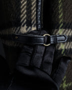 "BURBERRY" Leather switching design check tweed coat