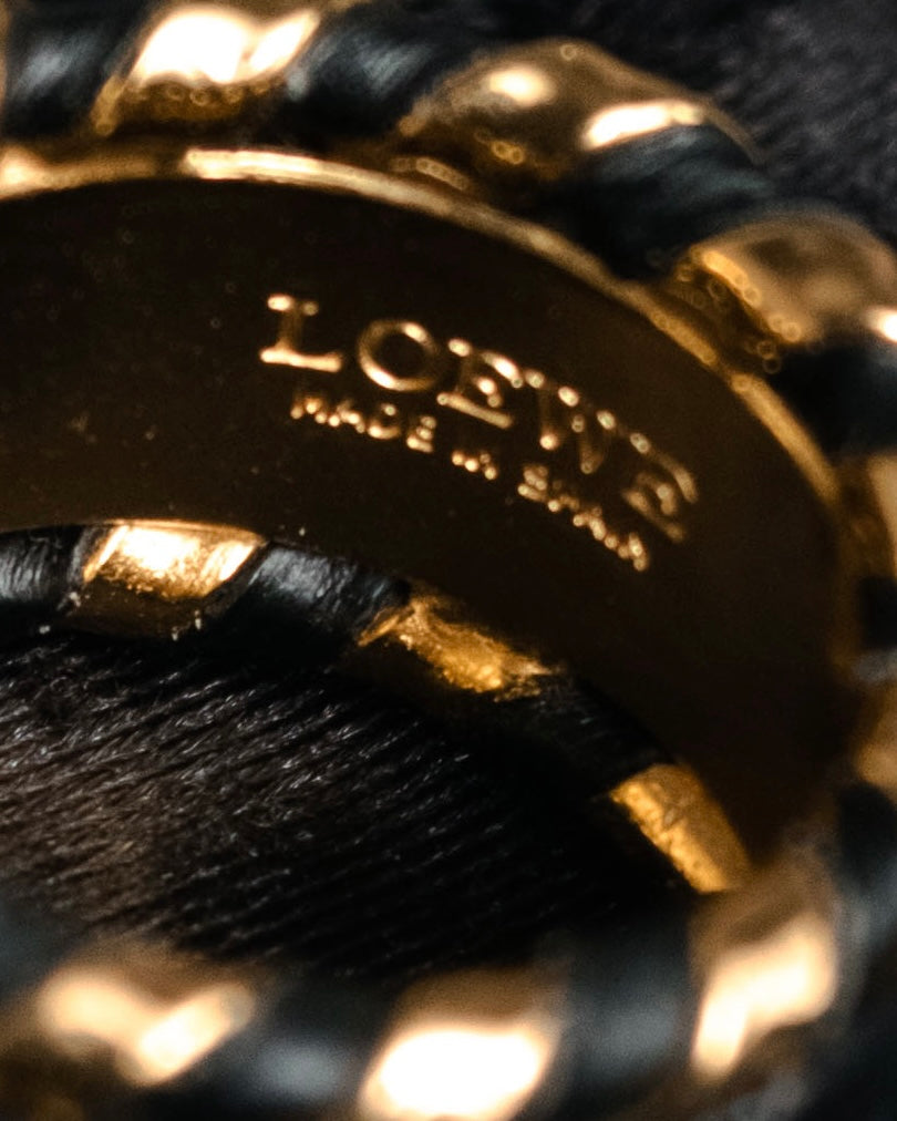 “LOEWE” 2000’s Crocodile embossed leather gold anagram ring