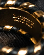 “LOEWE” 2000’s Crocodile embossed leather gold anagram ring