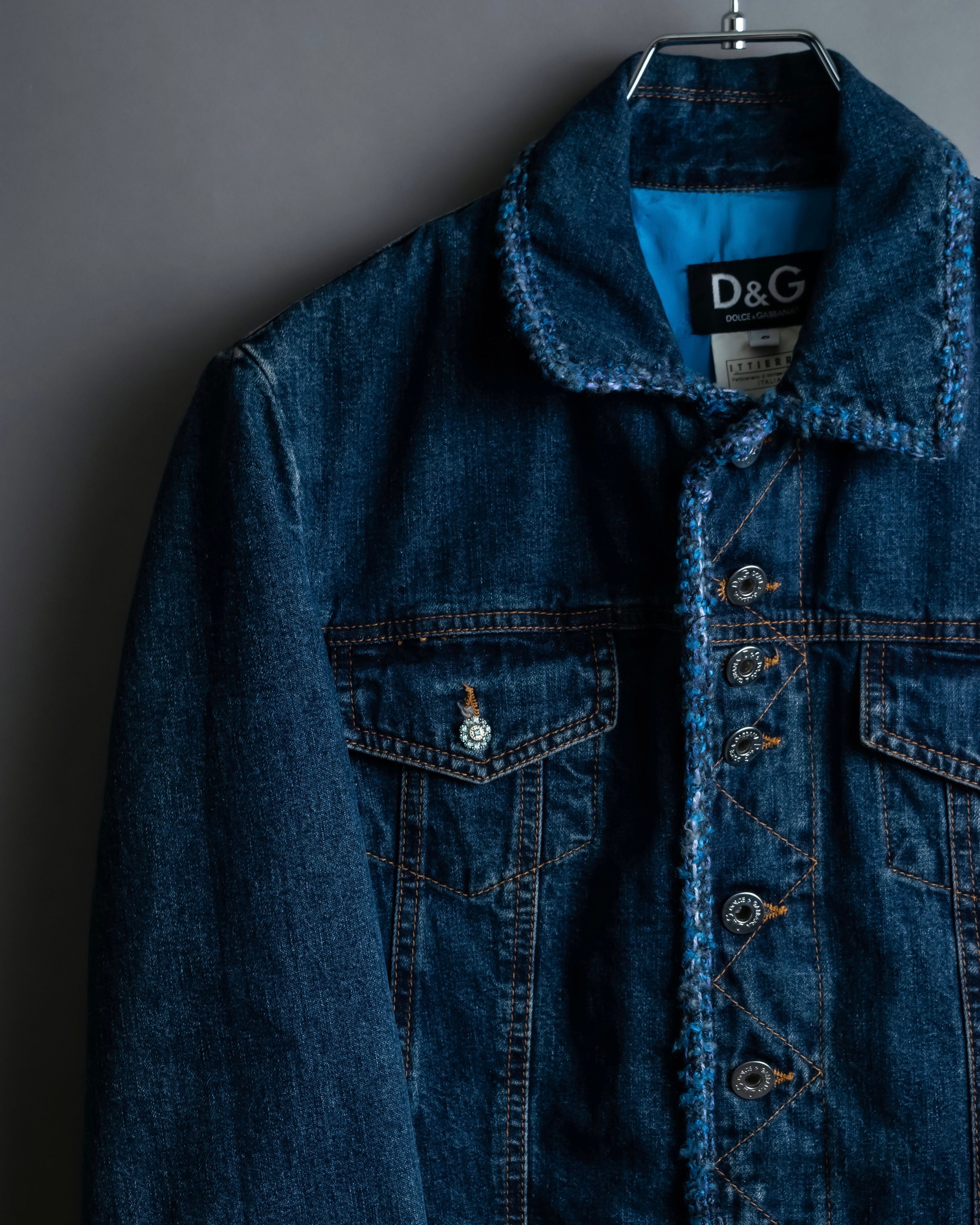 “D&amp;G” Tweed attached bijou button denim jacket