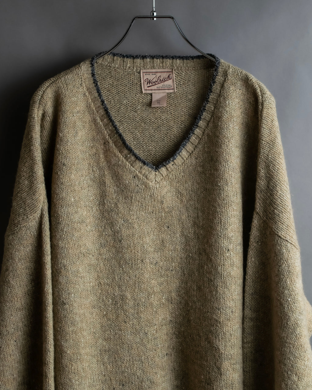 "Vintage oversized ribbed V-neck knit pullover"