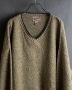 "Vintage oversized ribbed V-neck knit pullover"