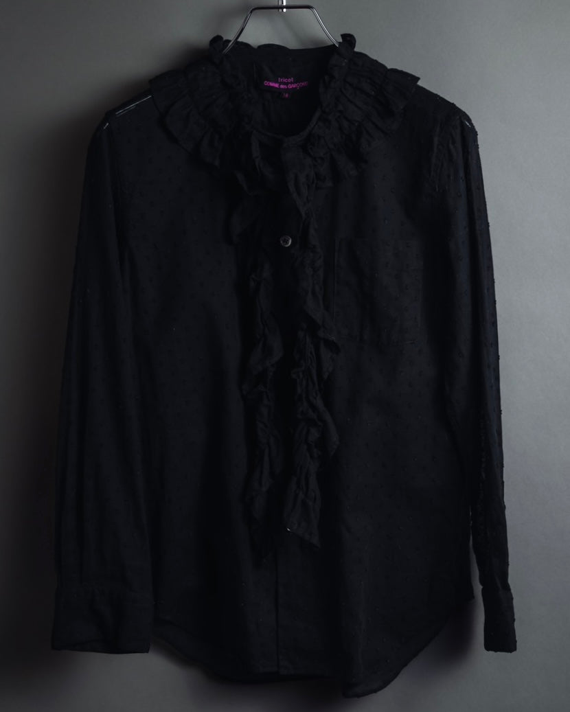 "tricot COMME des GARCONS"  80's Tiered ruffle design, dotted sheer blouse