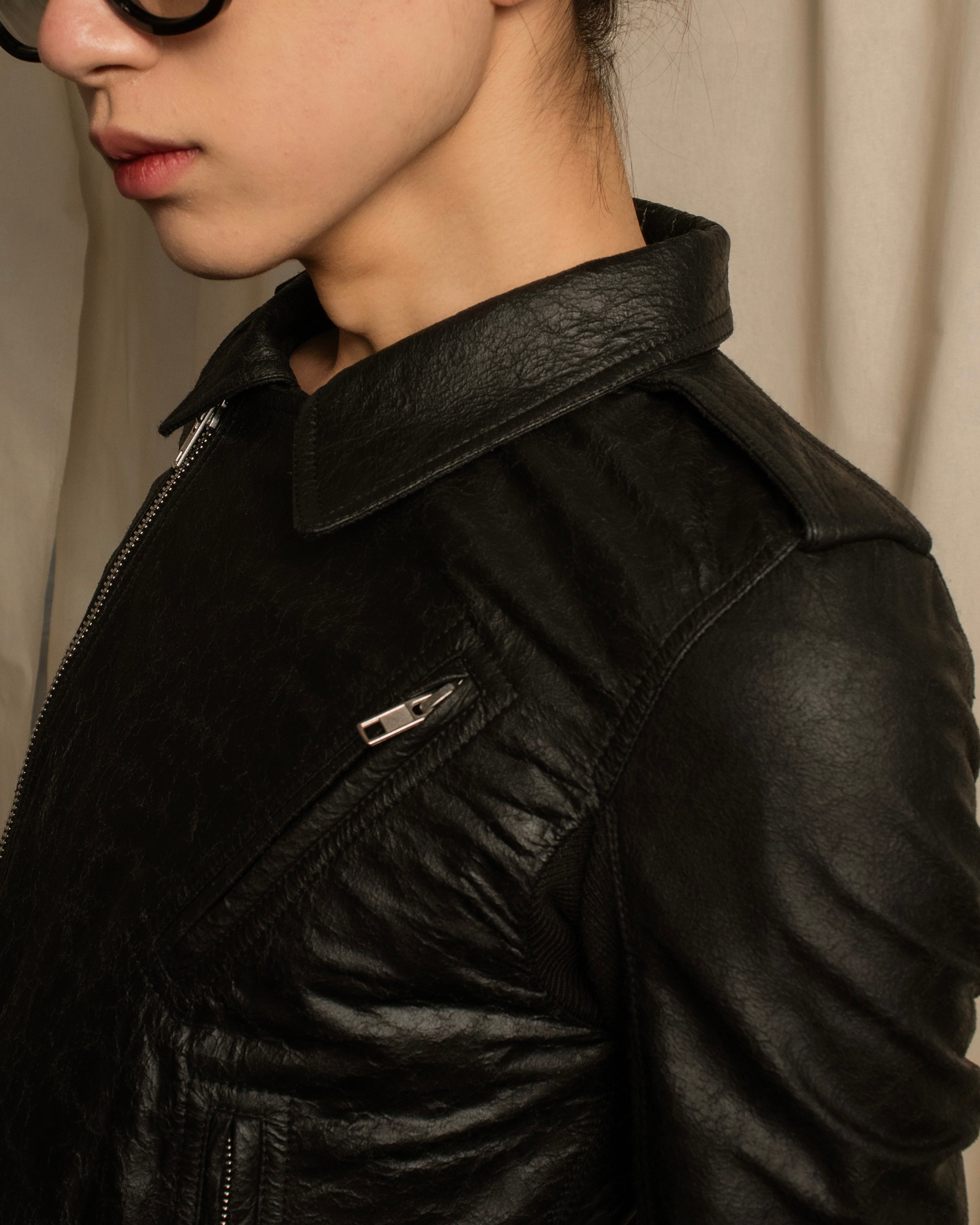 -SPECIAL- "Rick Owens" 15AW Beautiful wrinkles front zip leather jacket