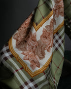 "BURBERRYS" Rose motif layered check pattern silk scarf